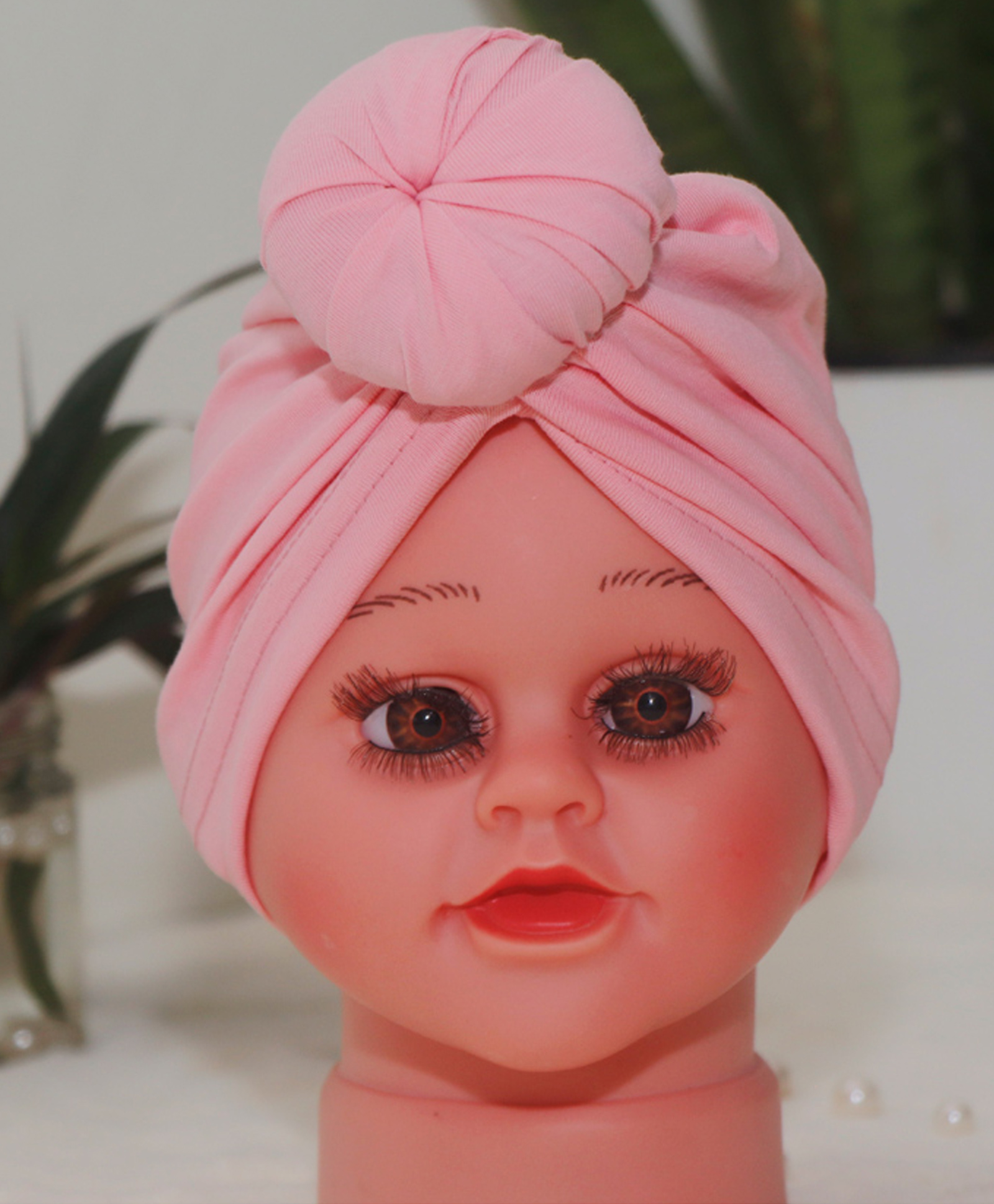 BABY Charm Cotton Solid Turban Head Wrap Doughnut Cap - Peach-image-1