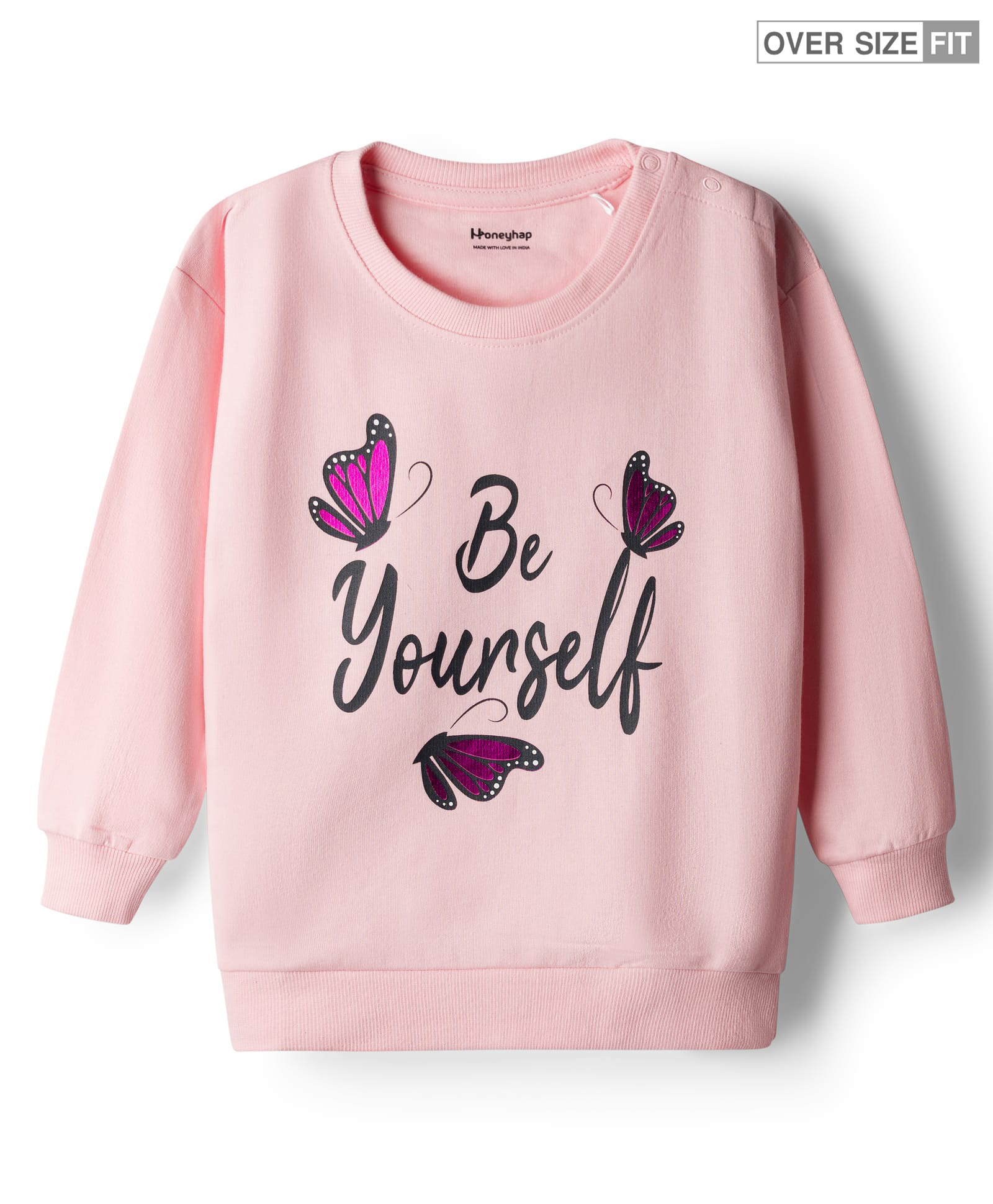 Honeyhap Premium 100% Cotton Knit Full Sleeves Pullover Sweatshirt With Bio Finish & Text Print - Mary's Rose