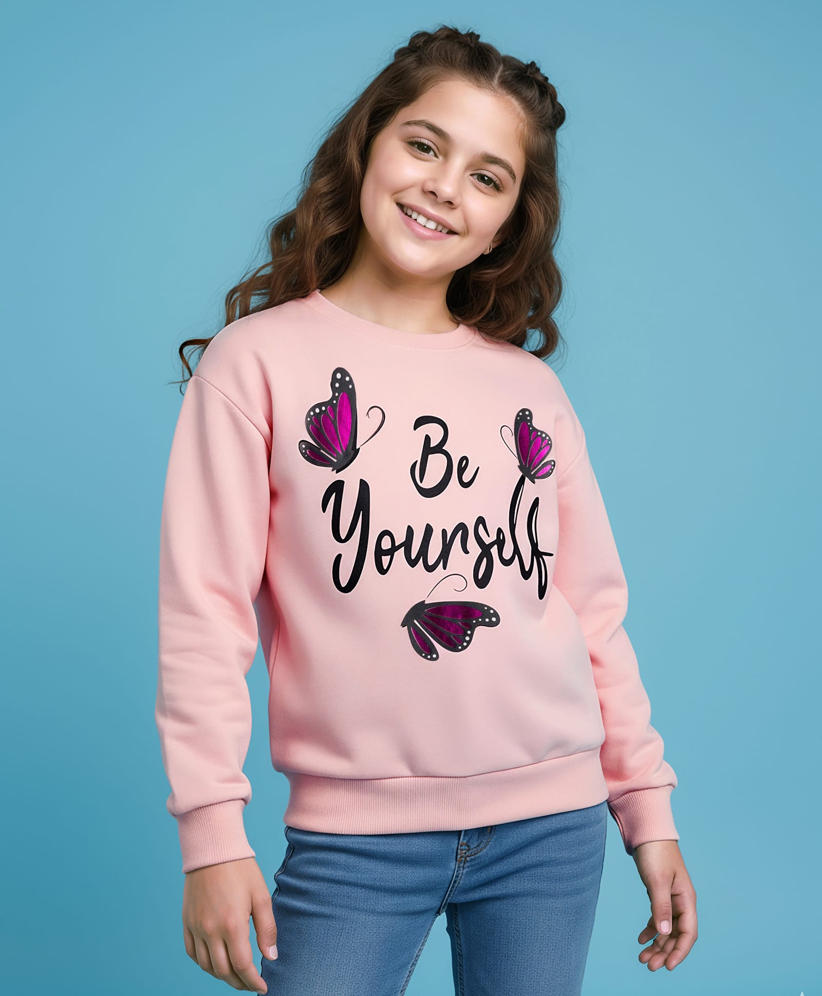 Honeyhap Premium 100% Cotton Knit Full Sleeves Pullover Sweatshirt With Bio Finish & Text Print - Mary's Rose
