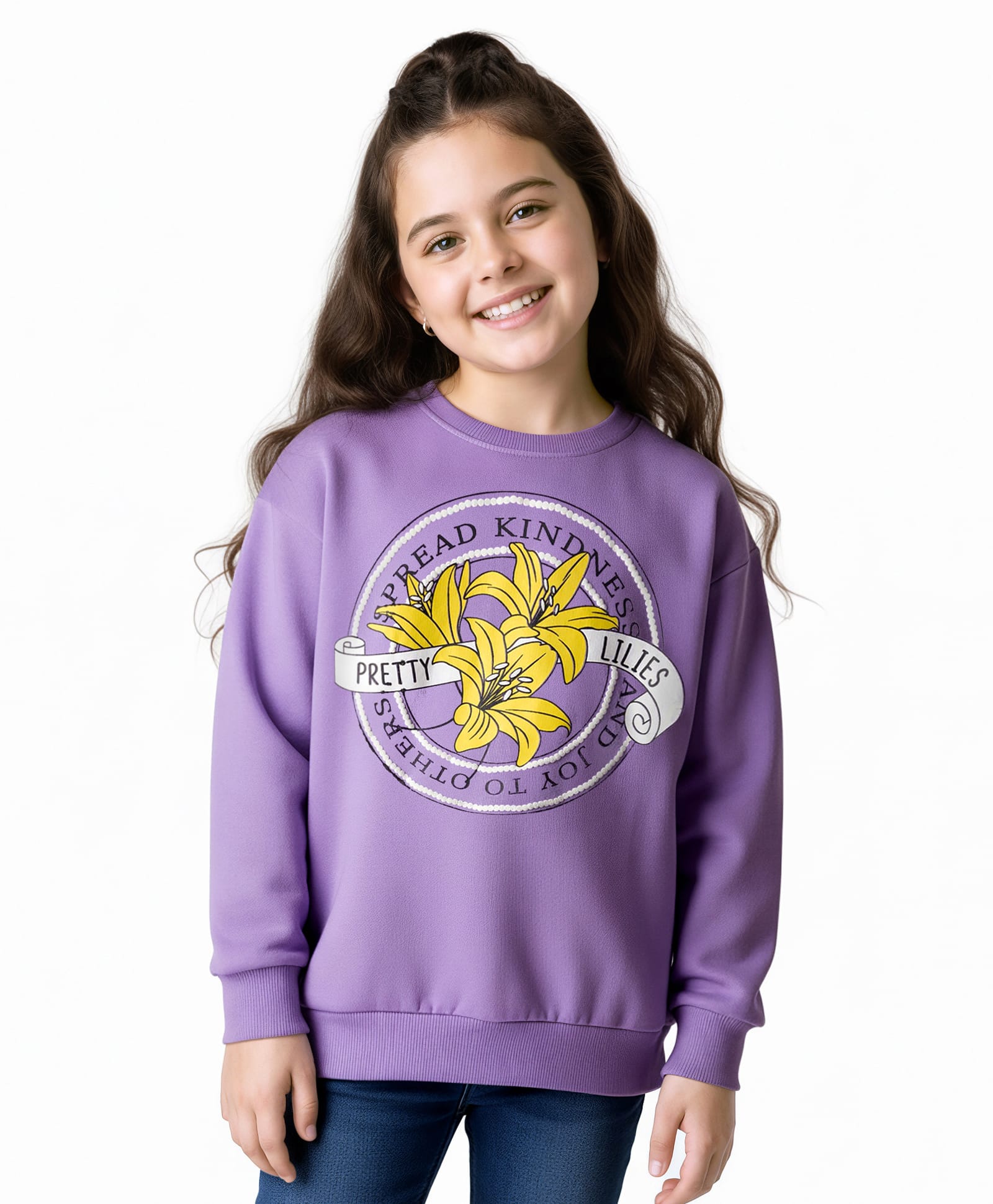 Honeyhap Premium 100% Cotton Knit Full Sleeves Pullover Sweatshirt With Bio Finish & Floral Print - Purple-picture-24