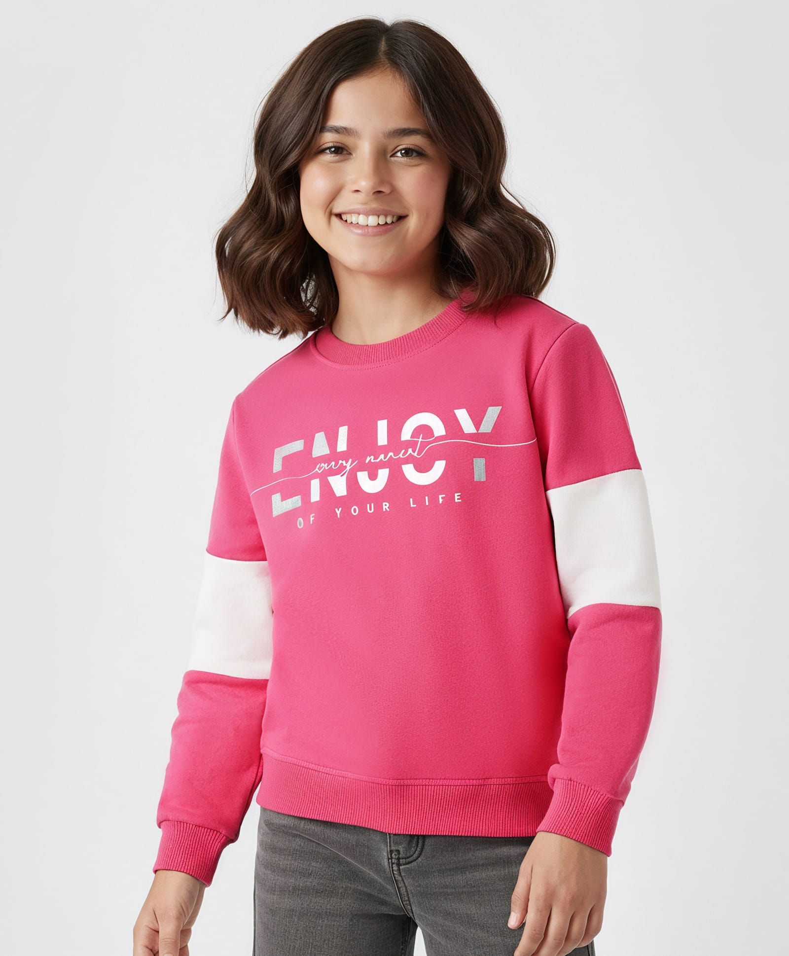 Pine Kids Cotton Knit Drop Shoulder Full Sleeves Sweatshirt With Text Print - Dark Pink-picture-8