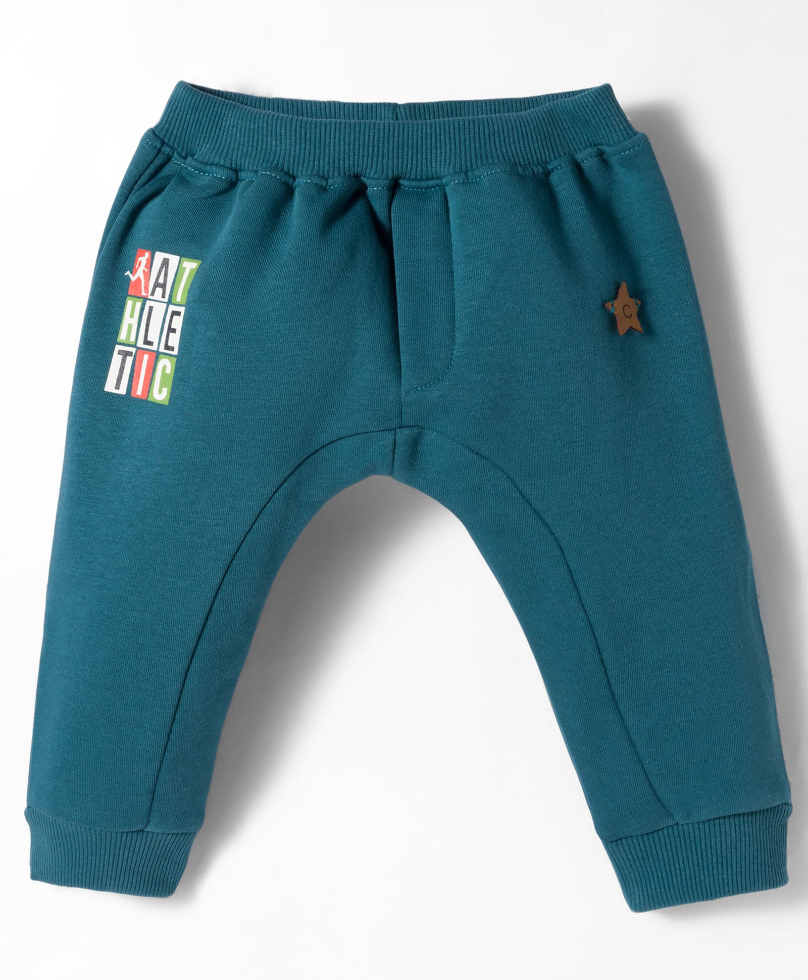 Pepito Knit Full Length Fleece Pant with Text Print - Teal Blue-image-30
