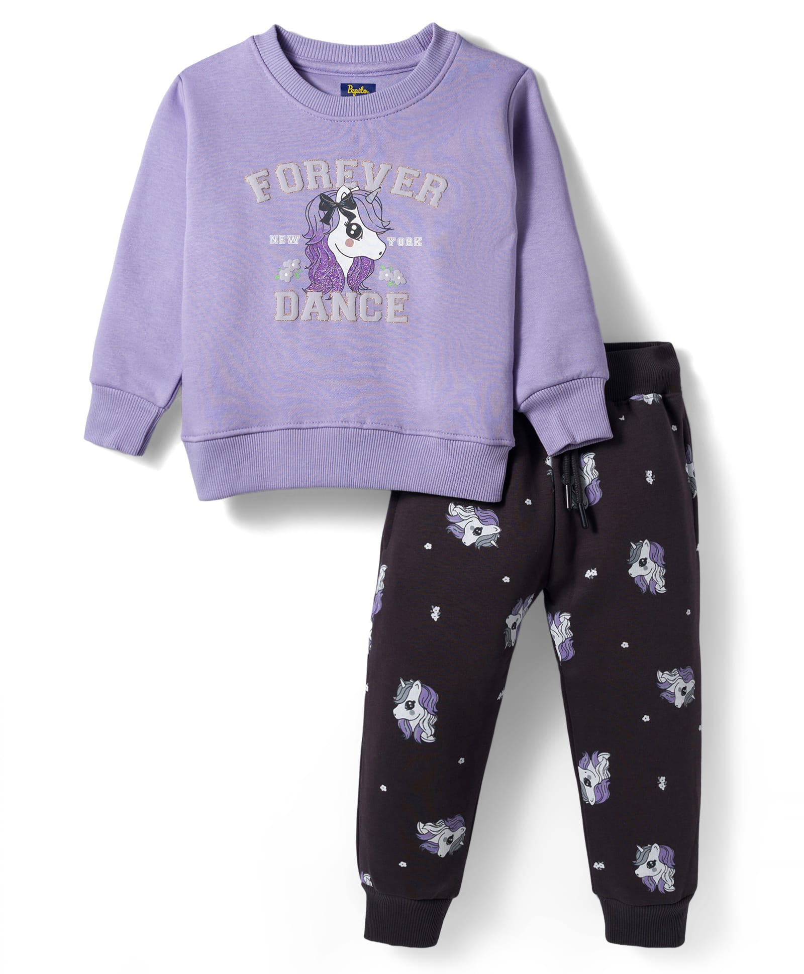 Pepito Fleece Knit Full Sleeves Winter Wear Sweatshirt & Lounge Pant Set With Unicorn Print - Lavender-picture-35