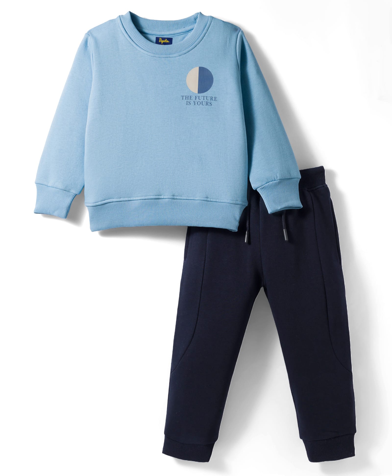 Pepito Knit Full Sleeves Winter Wear Fleece Night Suit With Text Print - Blue-image-0