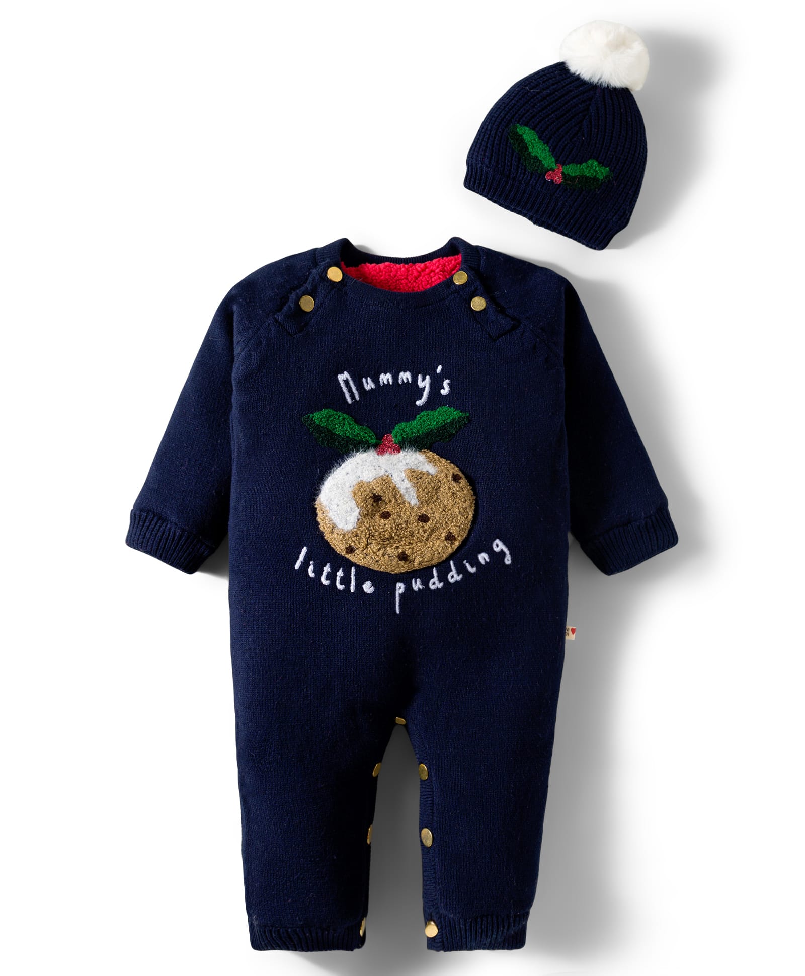 Yellow Apple Viscose Knit Full Sleeves Romper With Fruit Embroidery & Cap - Navy Blue-image-40