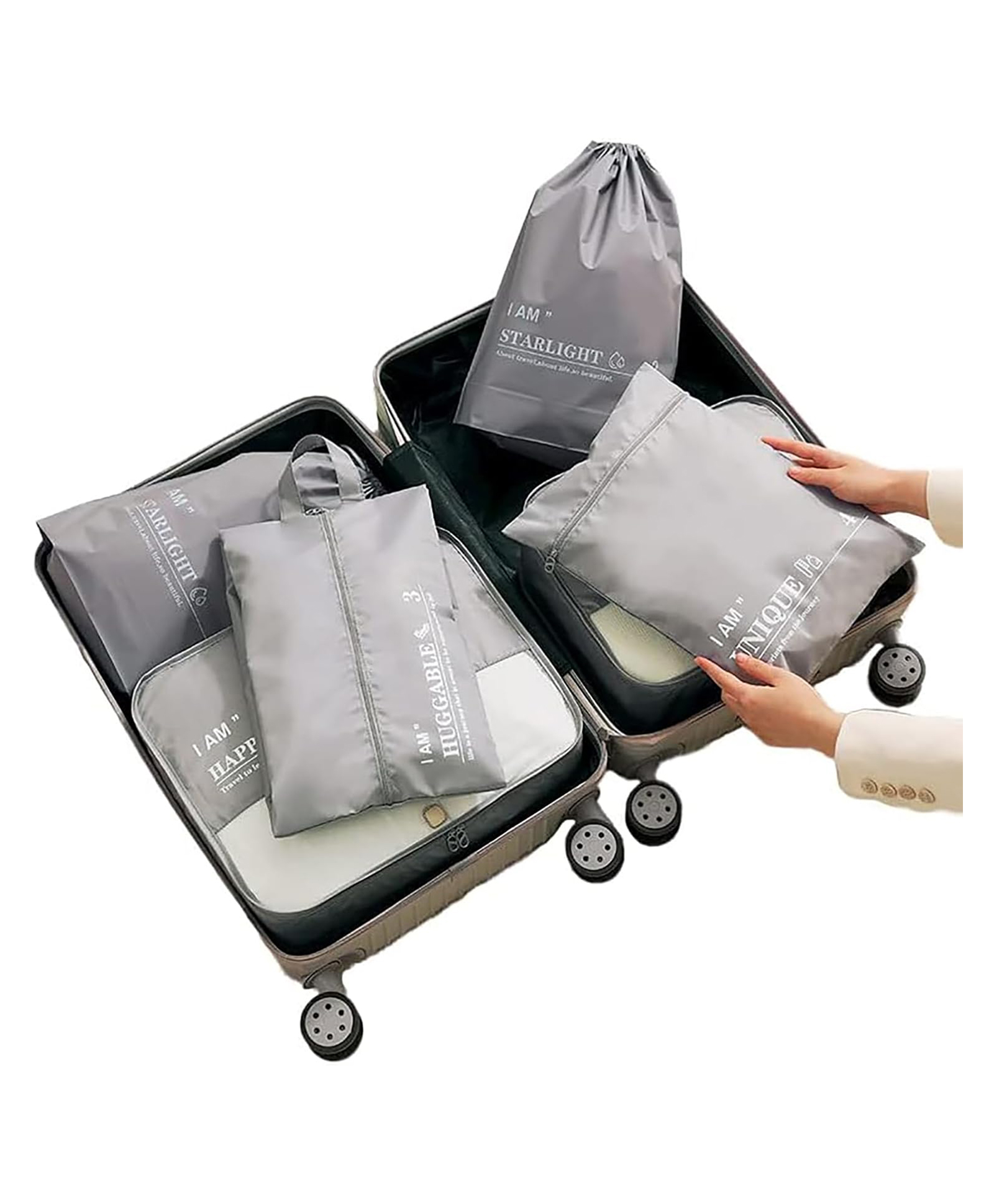 House of Quirk Polyester 6Pcs Set Travel Organizer Packing Cubes Lightweight Travel Luggage Organizers With Laundry Bag - Grey-picture-22