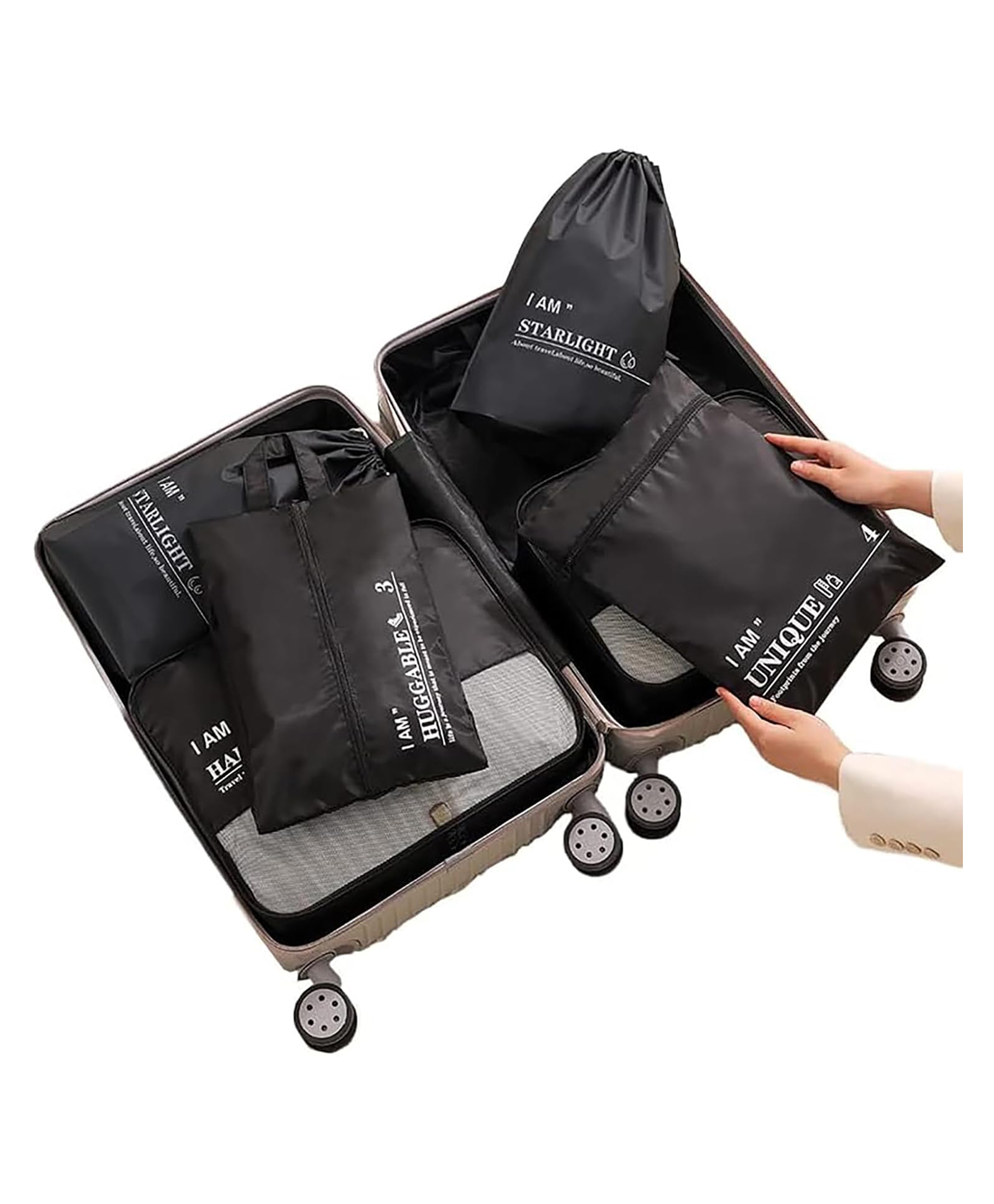 House of Quirk Polyester 6Pcs Set Travel Organizer Packing Cubes Lightweight Travel Luggage Organizers With Laundry Bag - Black-image-32