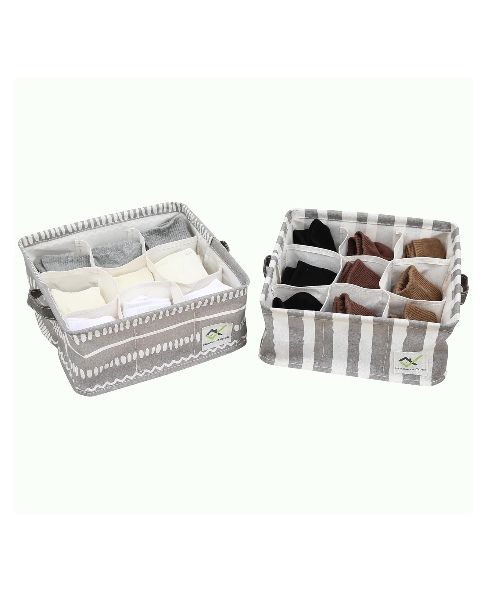 House of Quirk 9 Grid Waterproof Cotton Linen Underwear Organizer for Small Items Socks Manicure Kids Pack of 2 - Grey-image-10