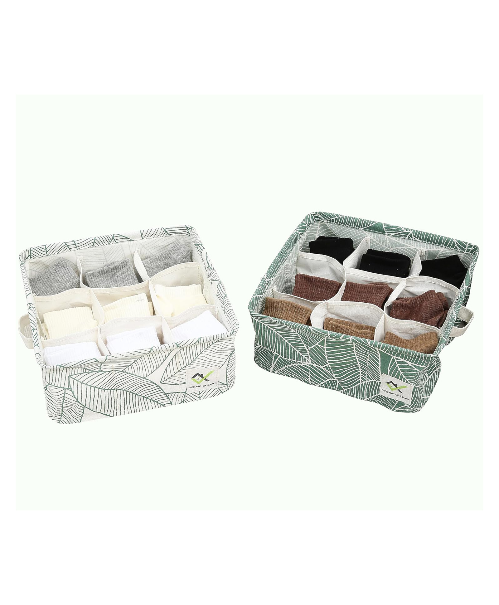 House of Quirk 9 Grid Waterproof Cotton Linen Underwear Organizer for Small Items Socks Manicure Kids Toys Pack of 2 - Green-image-38