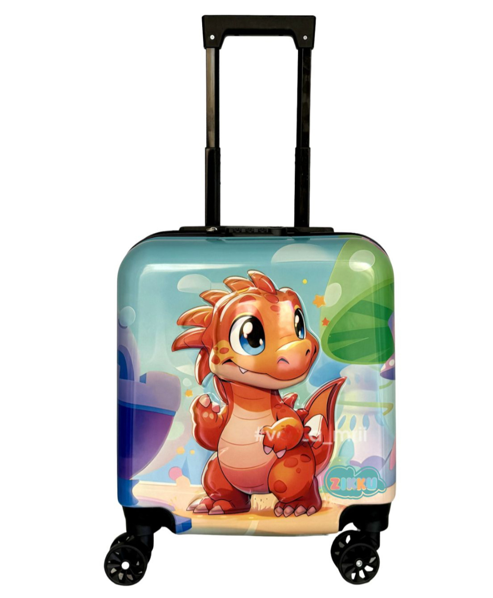 Zikku Kids Travel Trolley Bag, Hard Polycarbonate Case, Light Weight, 360 Degree Wheeling System, Suitcase for Kids - -Orange Dino-image-30