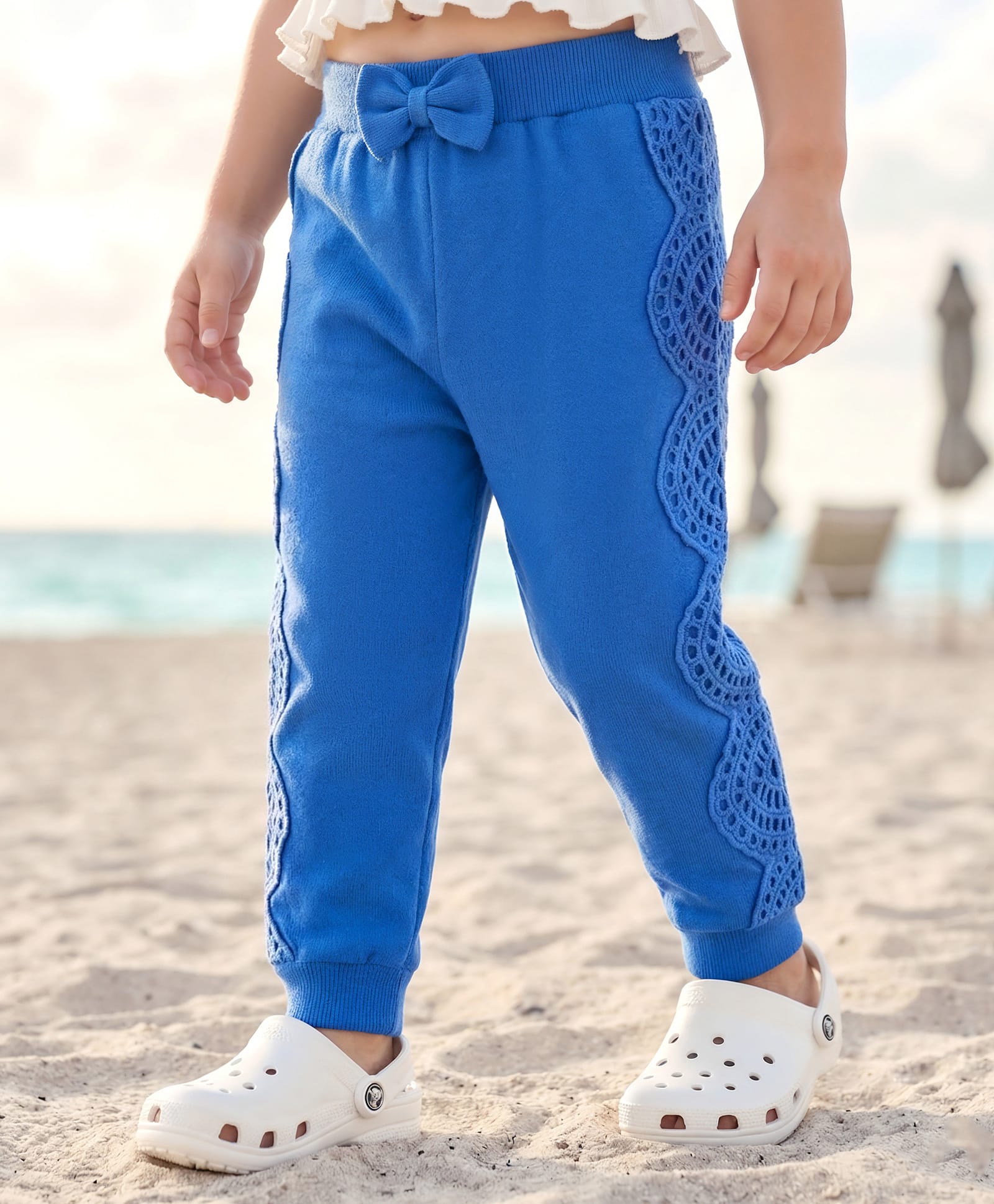 Babyhug Cotton Knit Full Length Solid Colour Lounge Pant With Patch Detailing & Bow Applique - Blue-picture-15