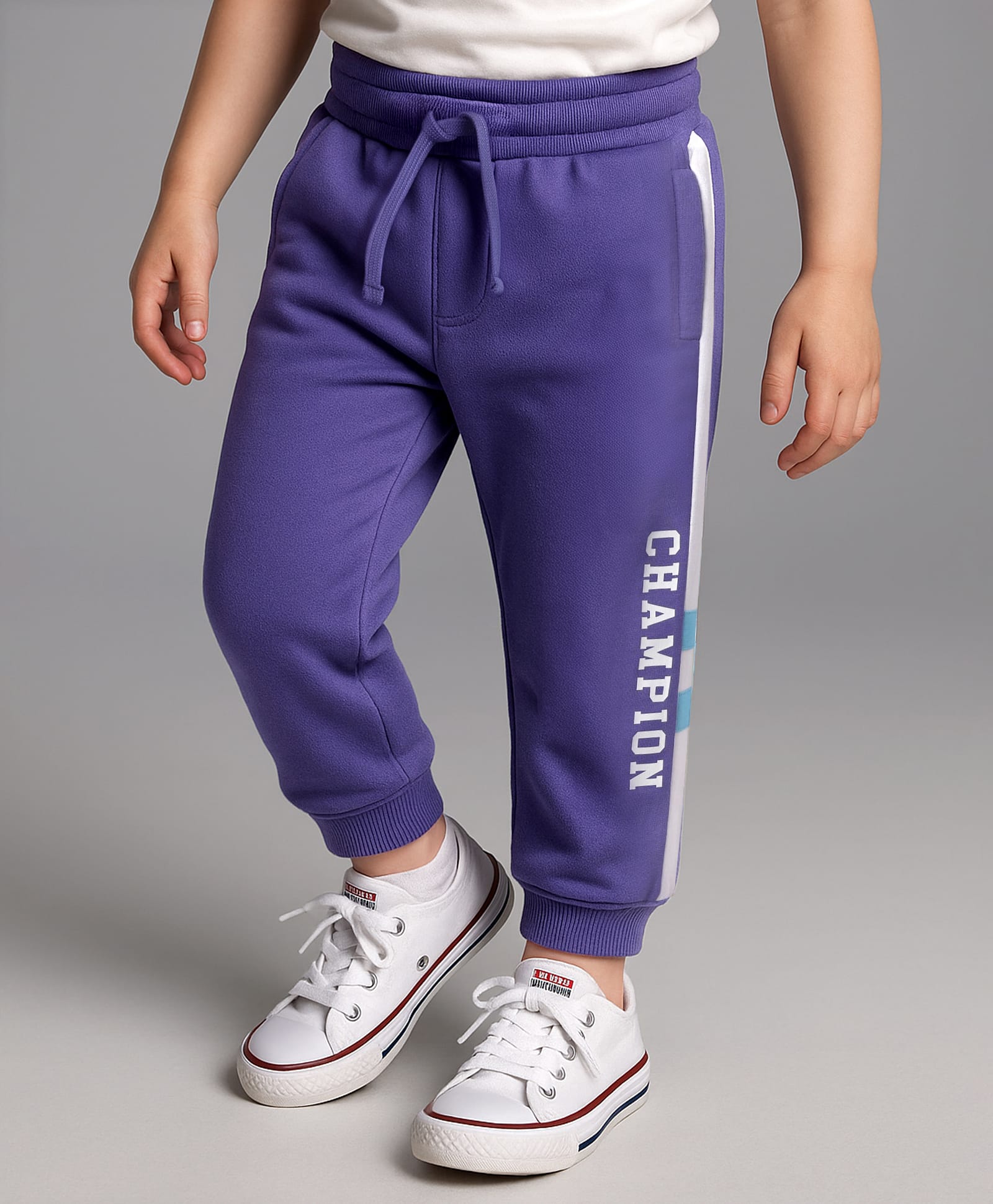Babyhug Cotton Terry Knit Full Length Lounge Pants with Champion Print & Tape Design - Blue-image-39