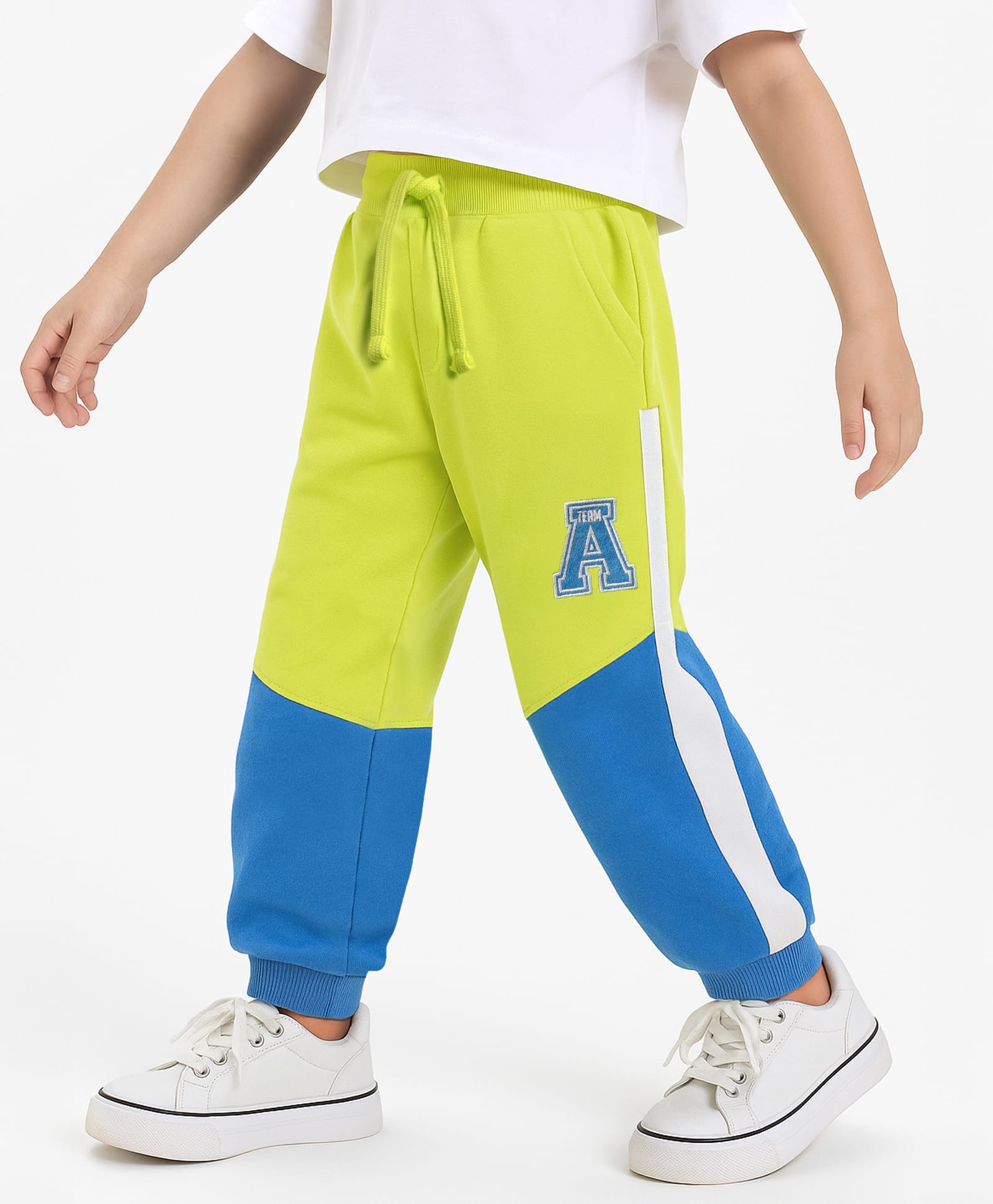 Babyhug Cotton Terry Knit Full Length Lounge Pants with Color Block & Cut & Sew Design - Yellow & Blue-image-29