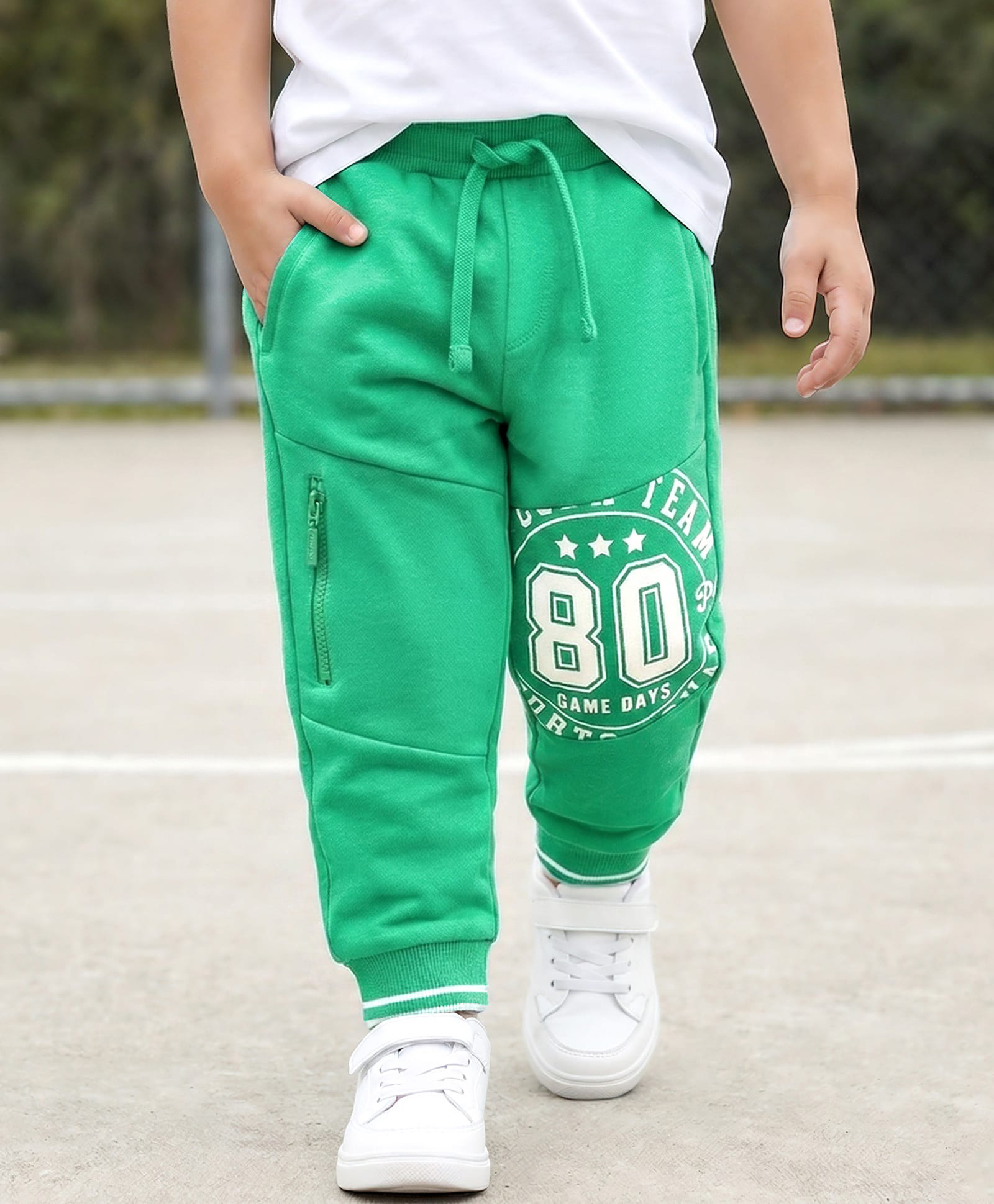 Babyhug Cotton Terry Knit Full Length Lounge Pants with 80 Game Days Print - Green-image-10