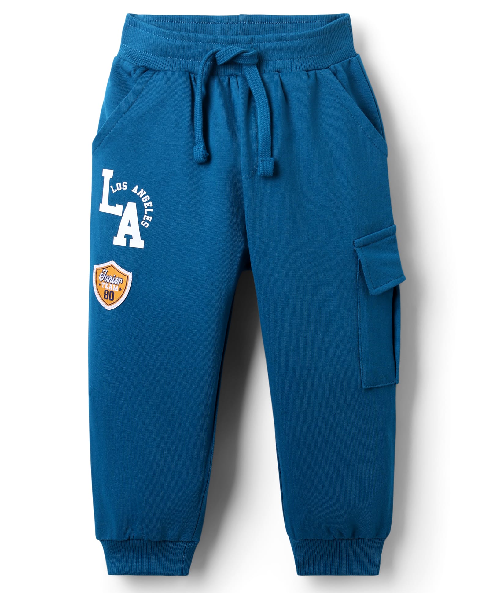 Babyhug Cotton Terry Knit Full Length Lounge Pant with LA Print - Blue-picture-25