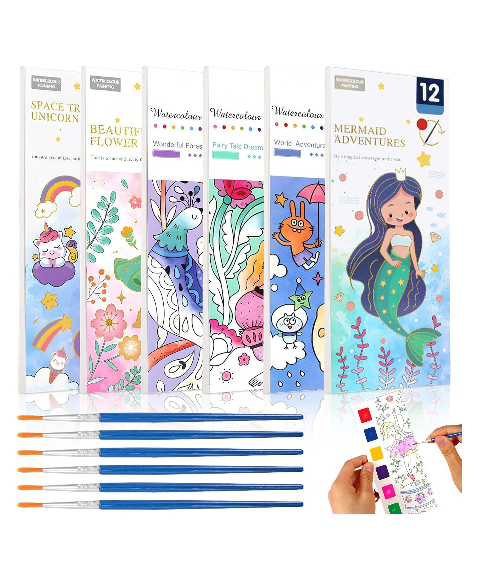 muren Watercolor Painting Book with Brush for Kid Set of 6 -Multicolor-picture-46