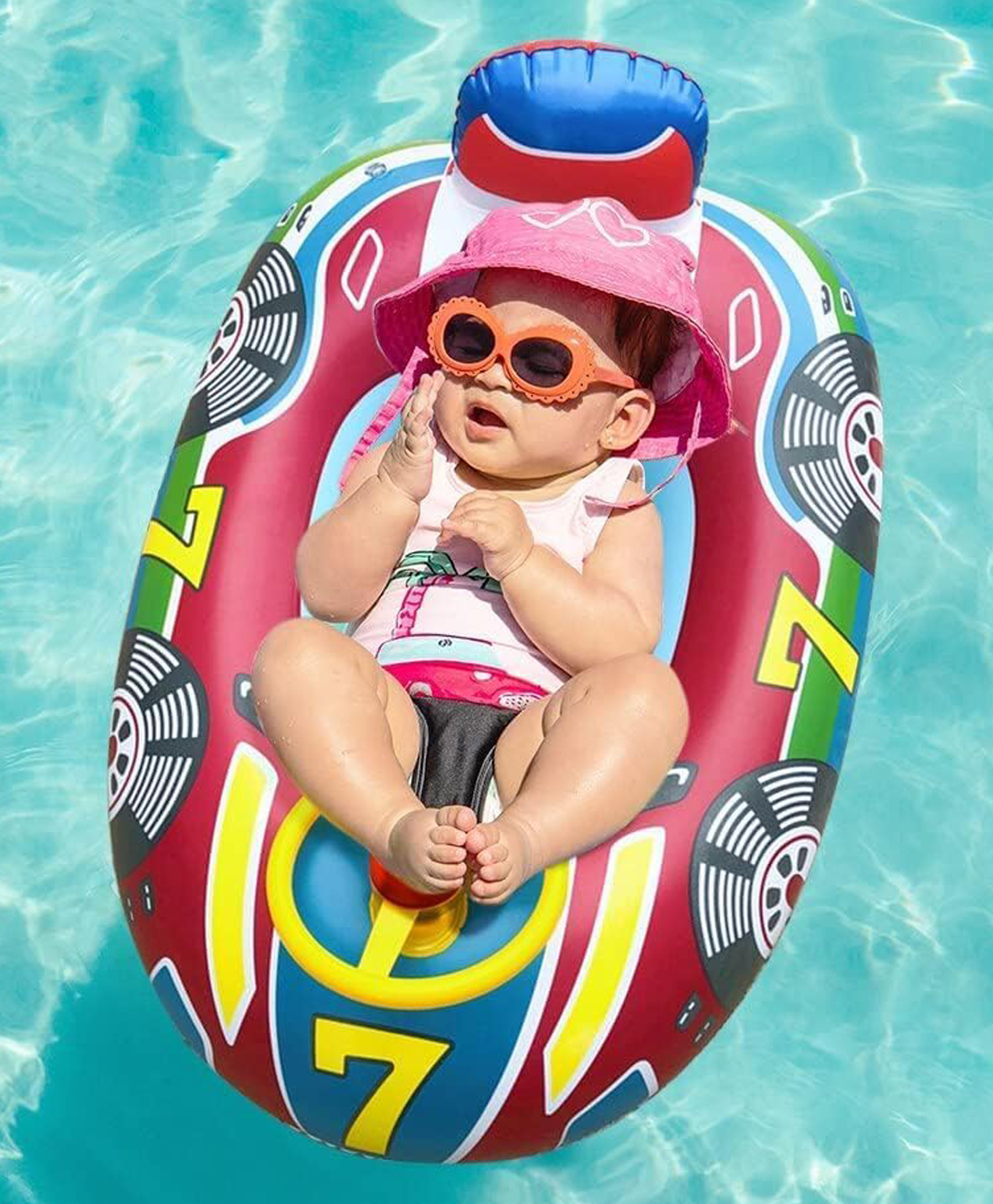 Muren Float Ring, Eco-Friendly Leg Openings Design Swimming Float Seat with steering wheel for Kids 6-36 months -Multicolor-picture-11