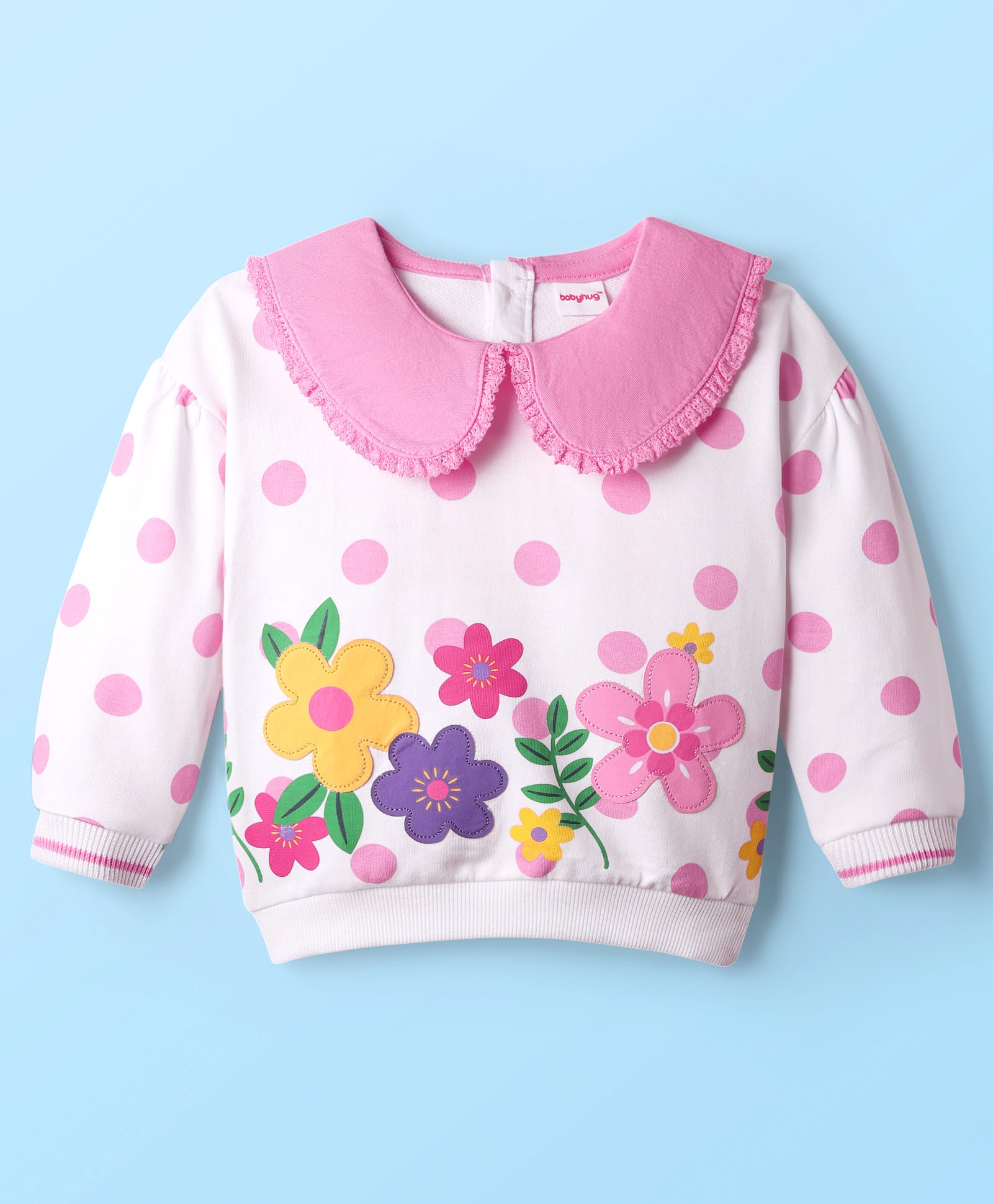 Babyhug Full Sleeves Peter Pan Collar Sweatshirt with Floral Print - Multicolor-image-27
