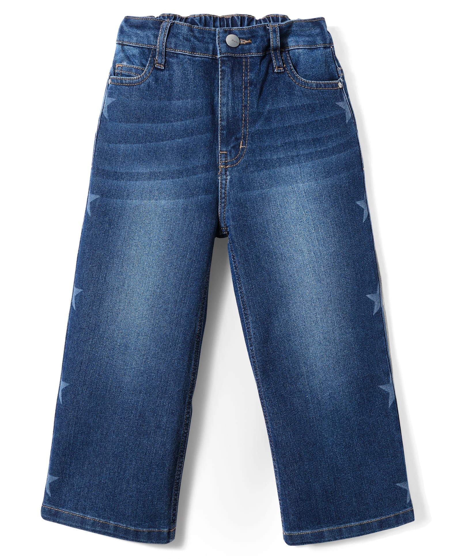 Primo Gino Cotton Woven Full Length Wide Leg Denim With Star Print Detailing - Blue-picture-17