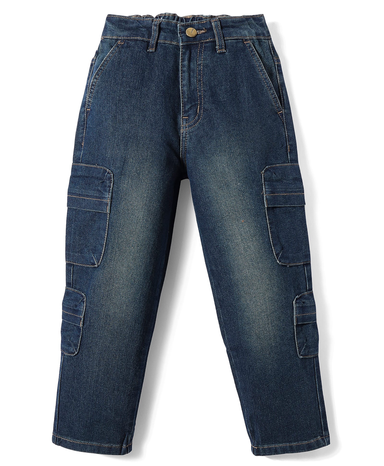 Primo Gino Cotton Woven Full Length Jeans With Cargo Pockets - Navy Blue-picture-10