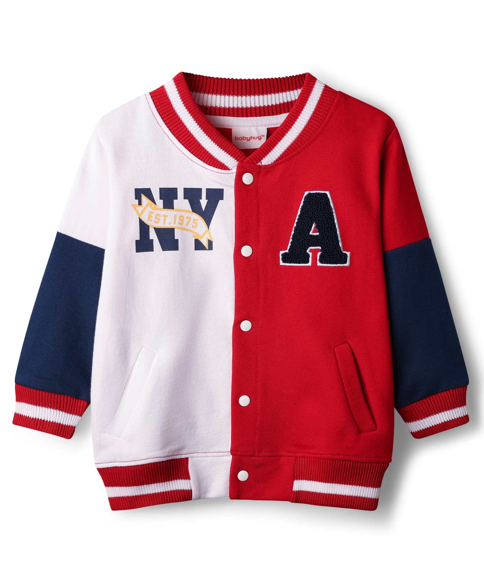 Babyhug Cotton Knit Full Sleeves Bomber Jacket With Alphabet Print & Patch - Multicolor-picture-22