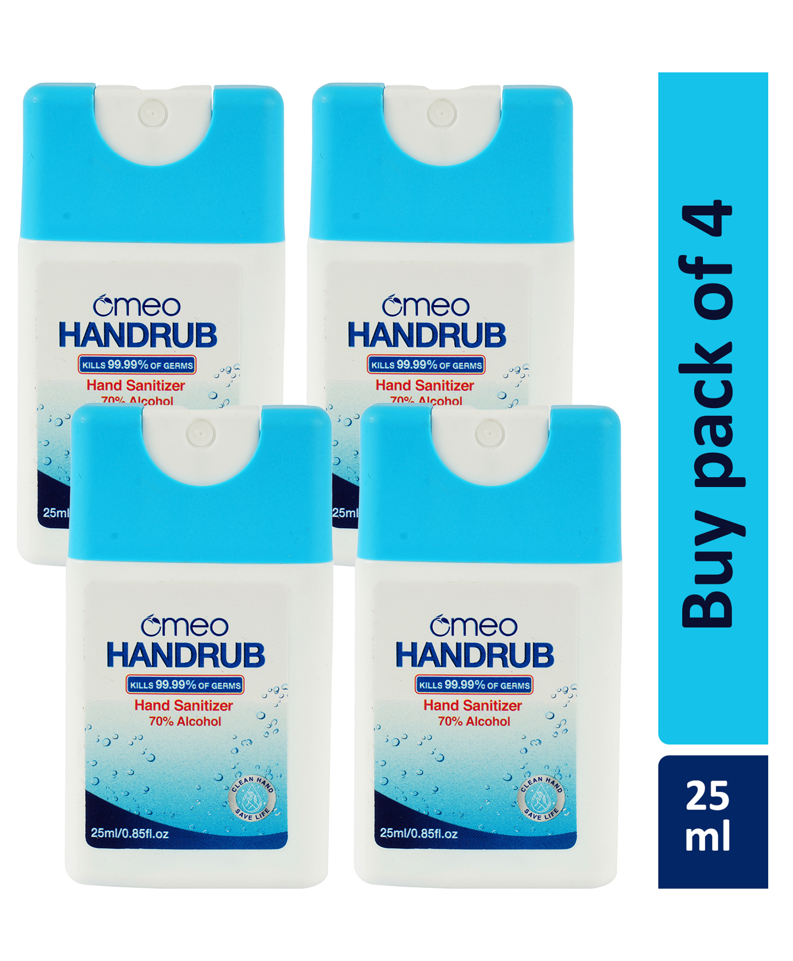 Omeo Pocket Hand Rub Sanitizer - 25 ml Each (Pack of 4)-picture-12