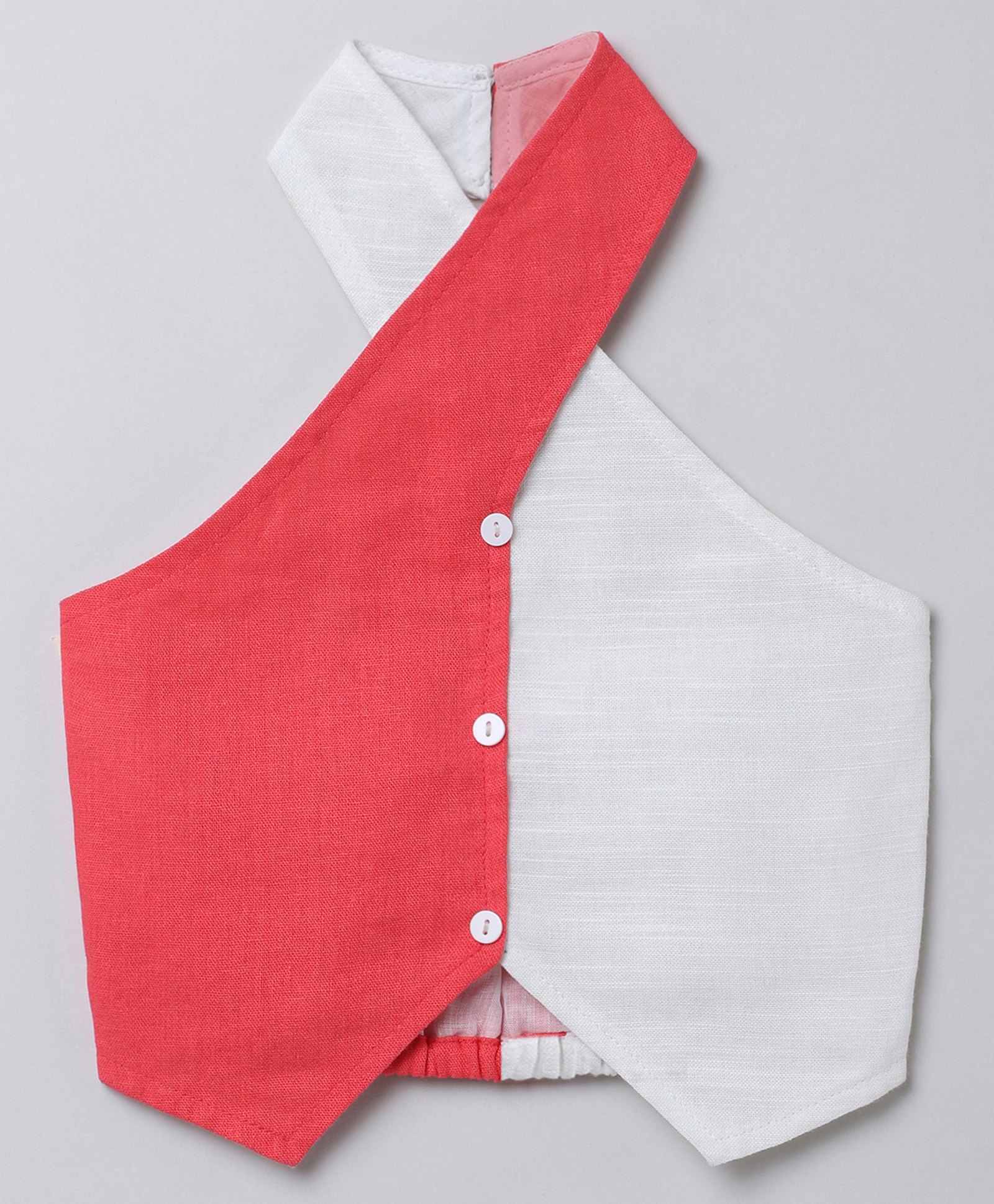 Taffykids 100% Linen Sleeveless Colour Blocked Crop Top - White & Coral-picture-19