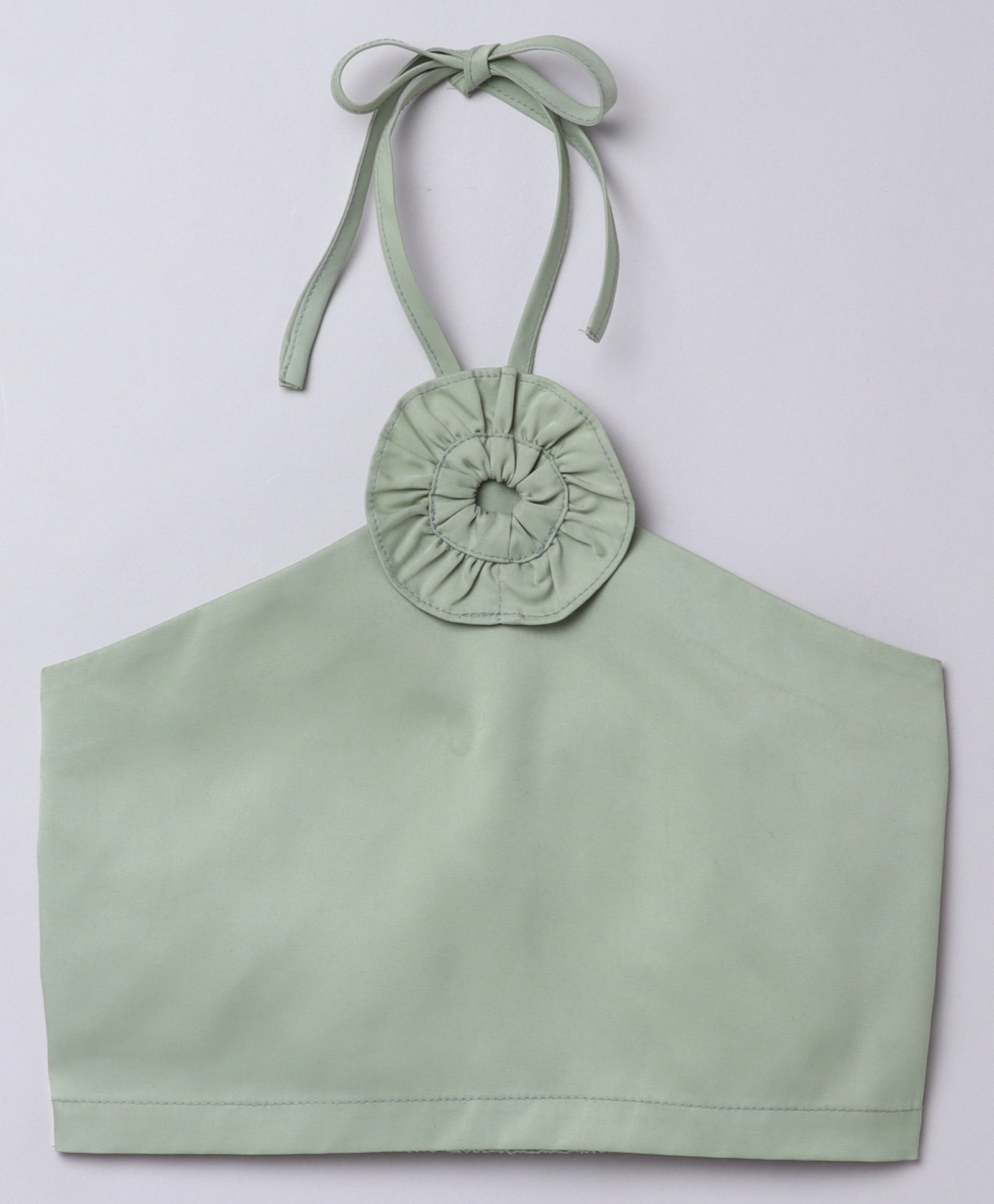 Taffykids Satin Sleeveless Floral Applique Detailed Crop Top - Green-picture-3
