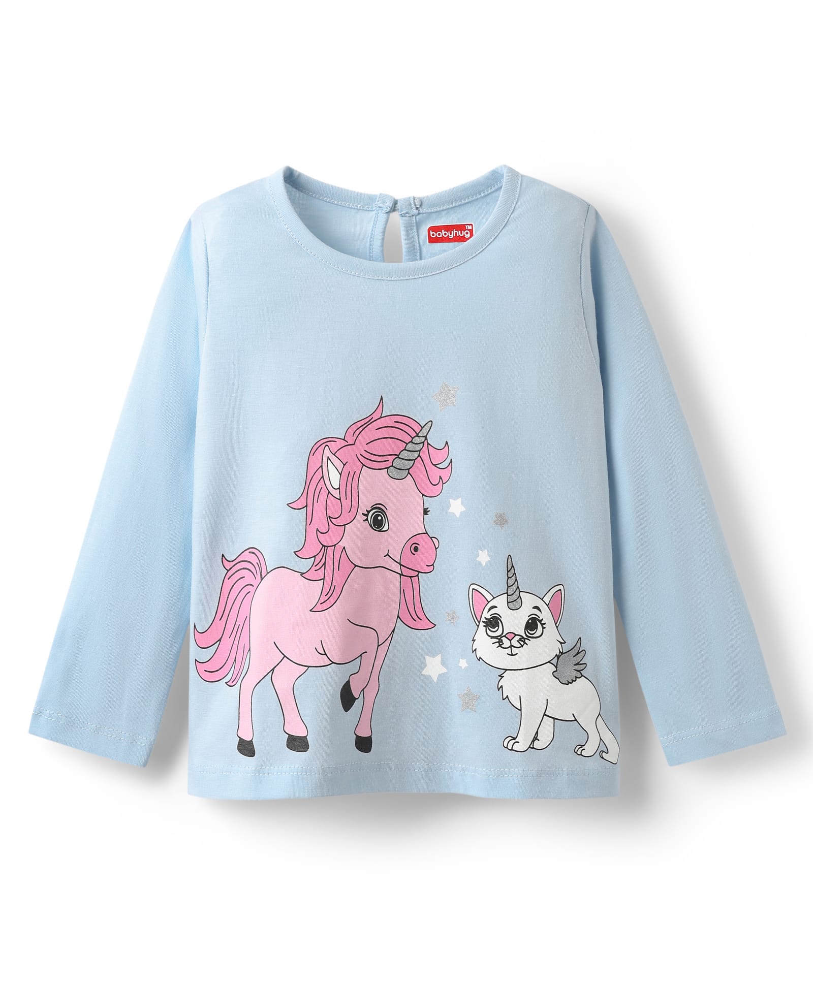 Babyhug 100% Cotton Knit Full Sleeves T-Shirt with Unicorn Print - Light Blue-picture-34