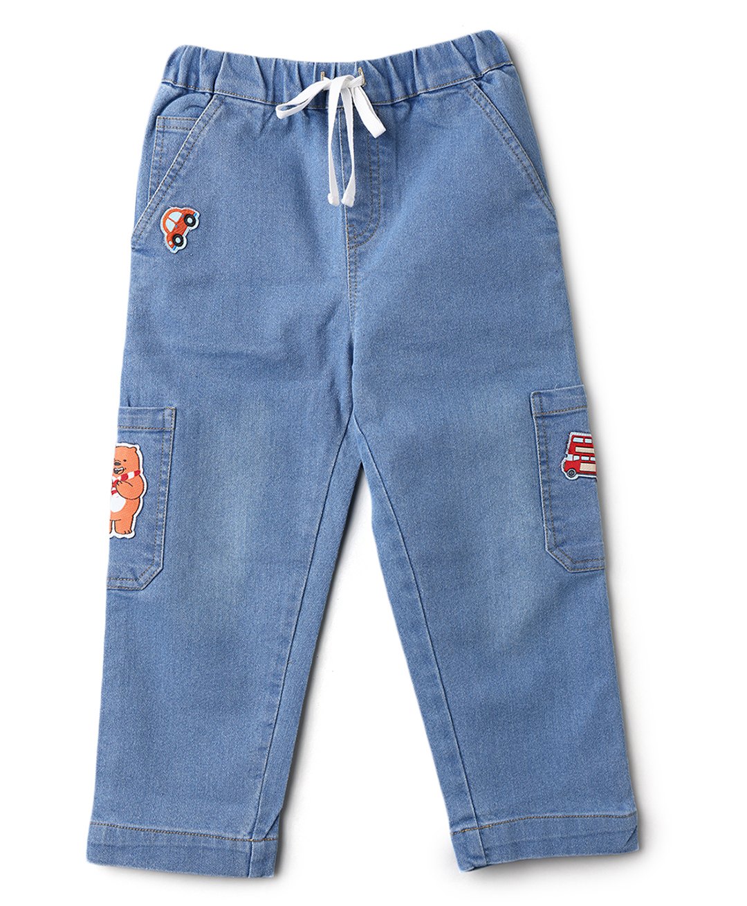 Nautinati Cotton Bear & Car Patch Detailed Jeans - Blue-picture-3