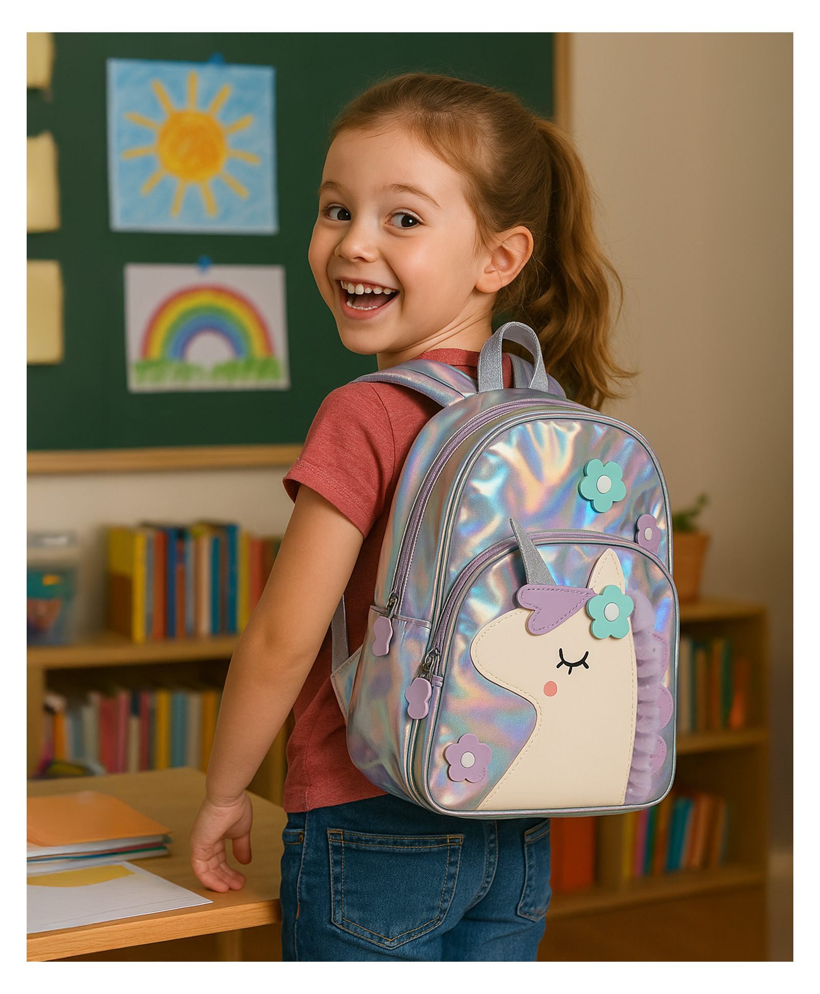 Mi Arcus Rectangular Shape Backpack for Preschool | Kindergarden | K.G-1 | K.G-2| School Picnic Travel Bag for Kids- Silver- Height 12 Inches-image-8