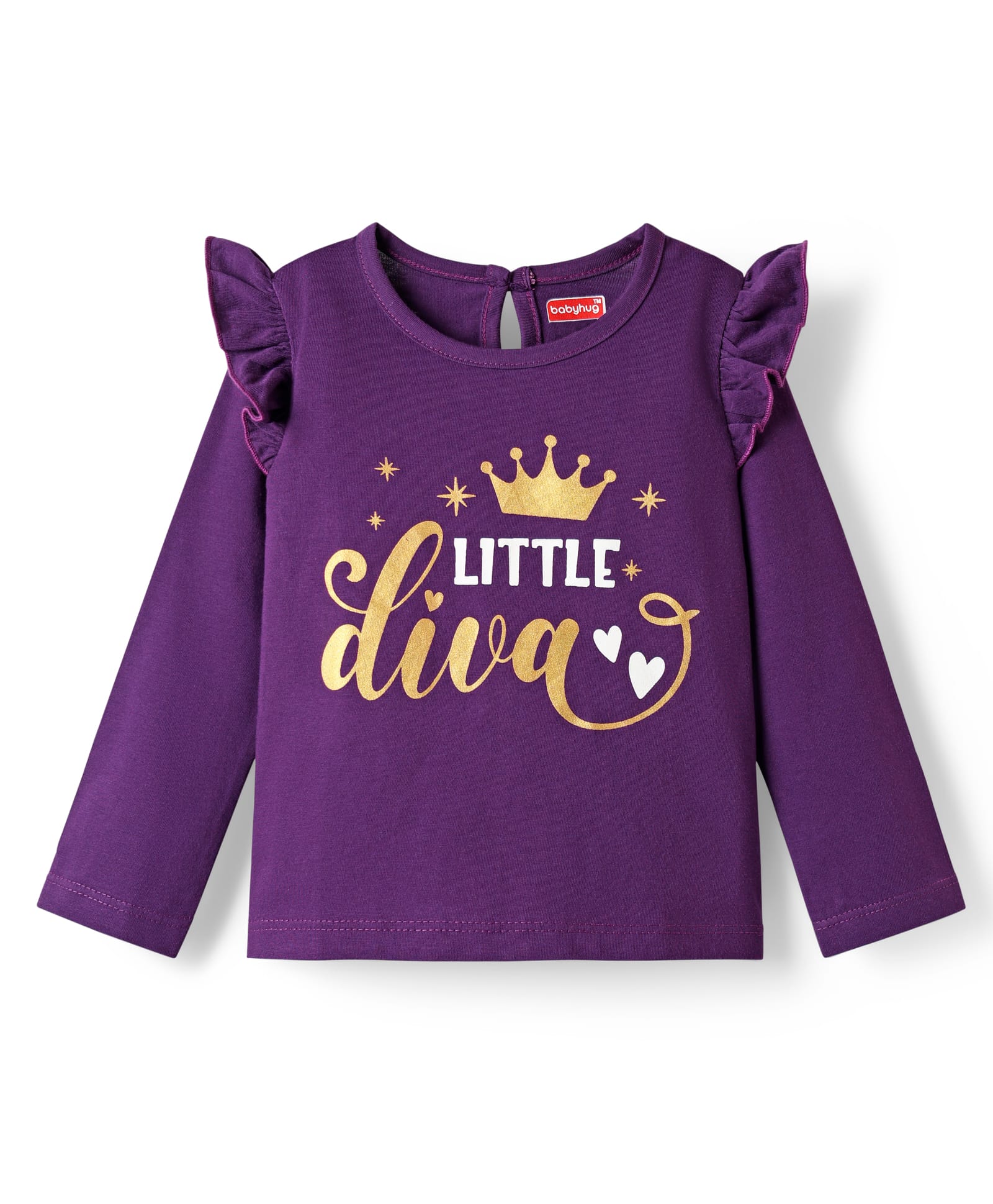 Babyhug 100% Cotton Knit Full Sleeves T-Shirt With Little Diva Text Print - Purple-image-25