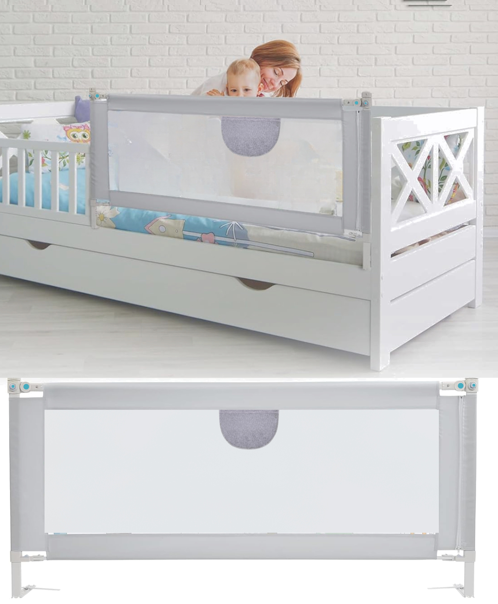 JUNIOR JOE Baby Bed Guard Rail for Kids, Toddler and Protect Children's Sleep Safety, Folding Travel Portable Bed Rail (5 FEET (Pack of 1)) - Grey-image-9