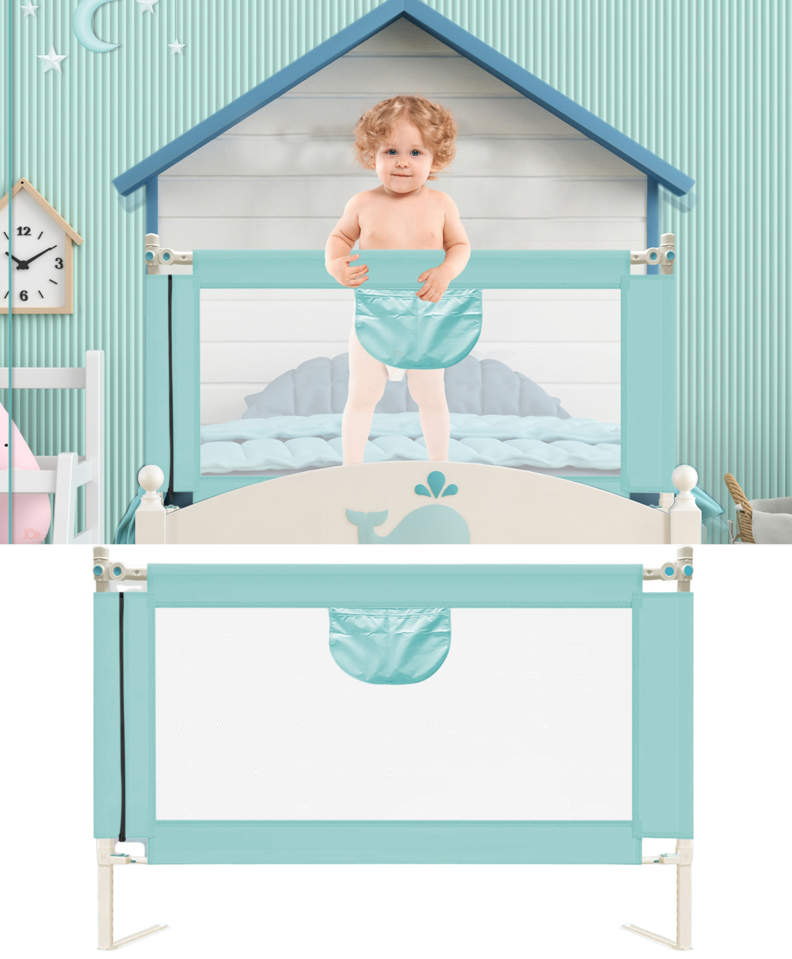JUNIOR JOE Baby Bed Guard Rail for Kids, Toddler and Protect Children's Sleep Safety, Folding Travel Portable Bed Rail (Blue, 5 FEET(Pack of 1))-image-38