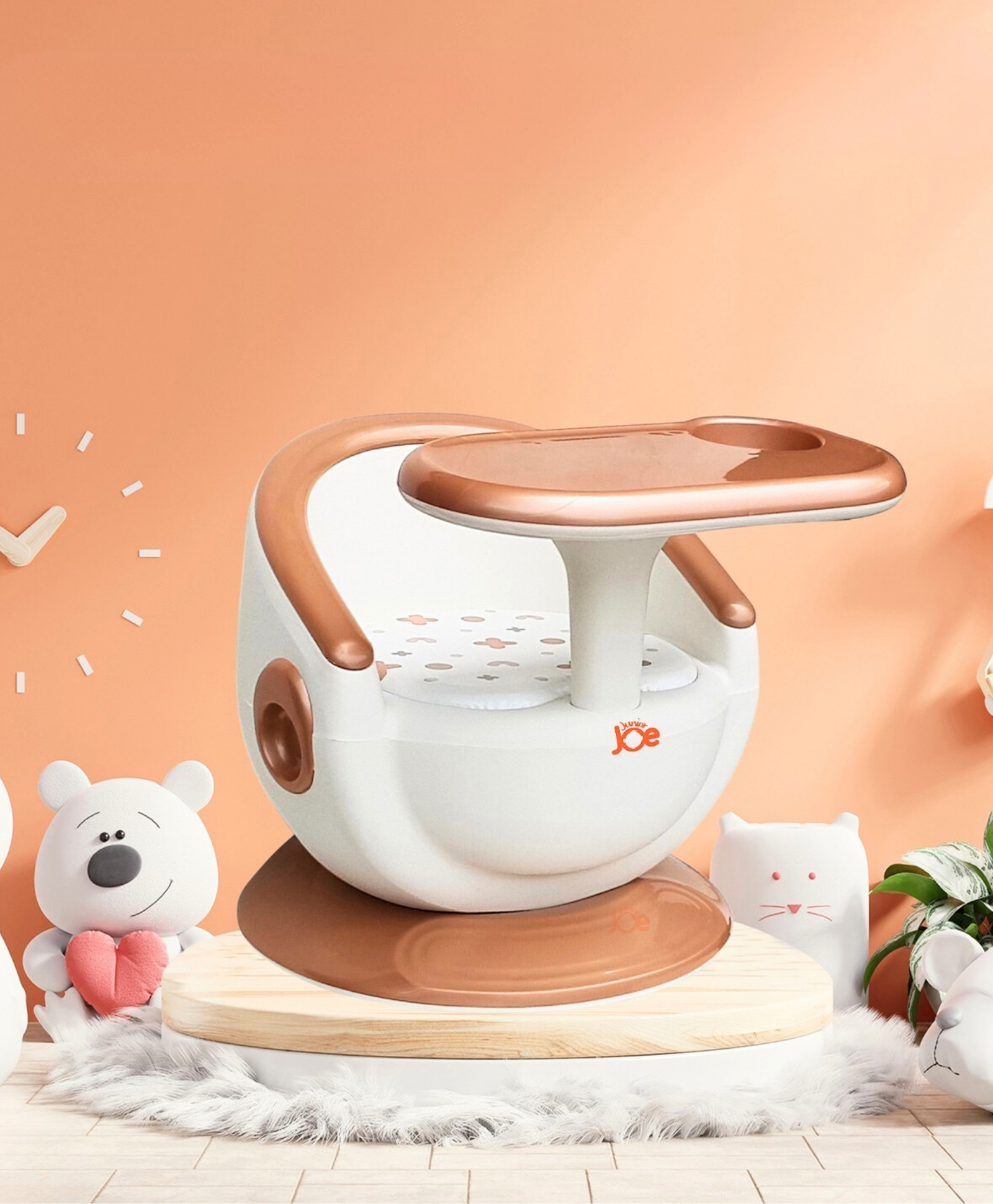 Junior Joe 3-in-1 Baby Booster Chair with Feeding Tray Peach & Cream-image-19