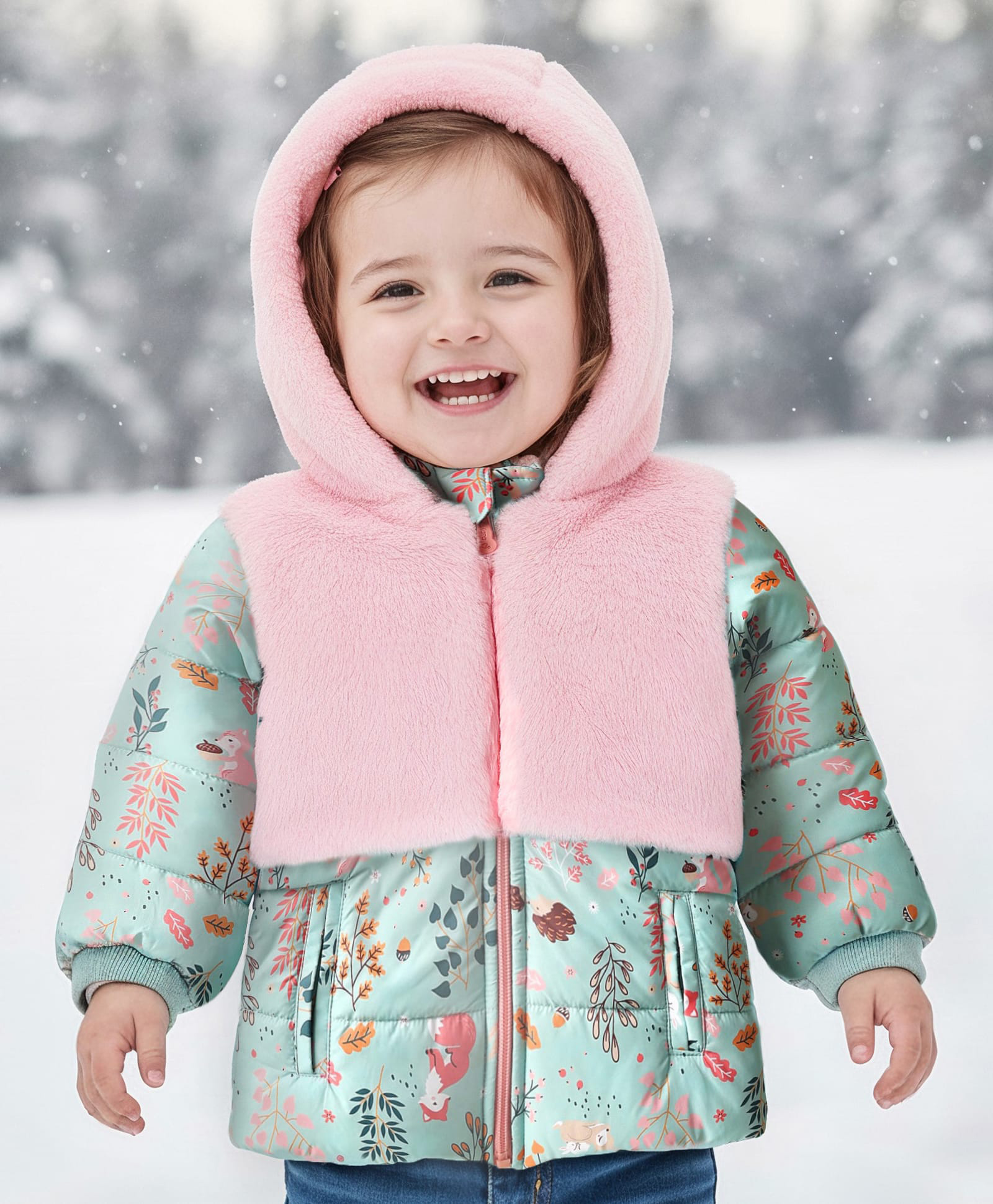 Babyoye Woven Full Sleeves Hooded Padded Jacket With Floral Print - Baby Pink & Light Blue-picture-25
