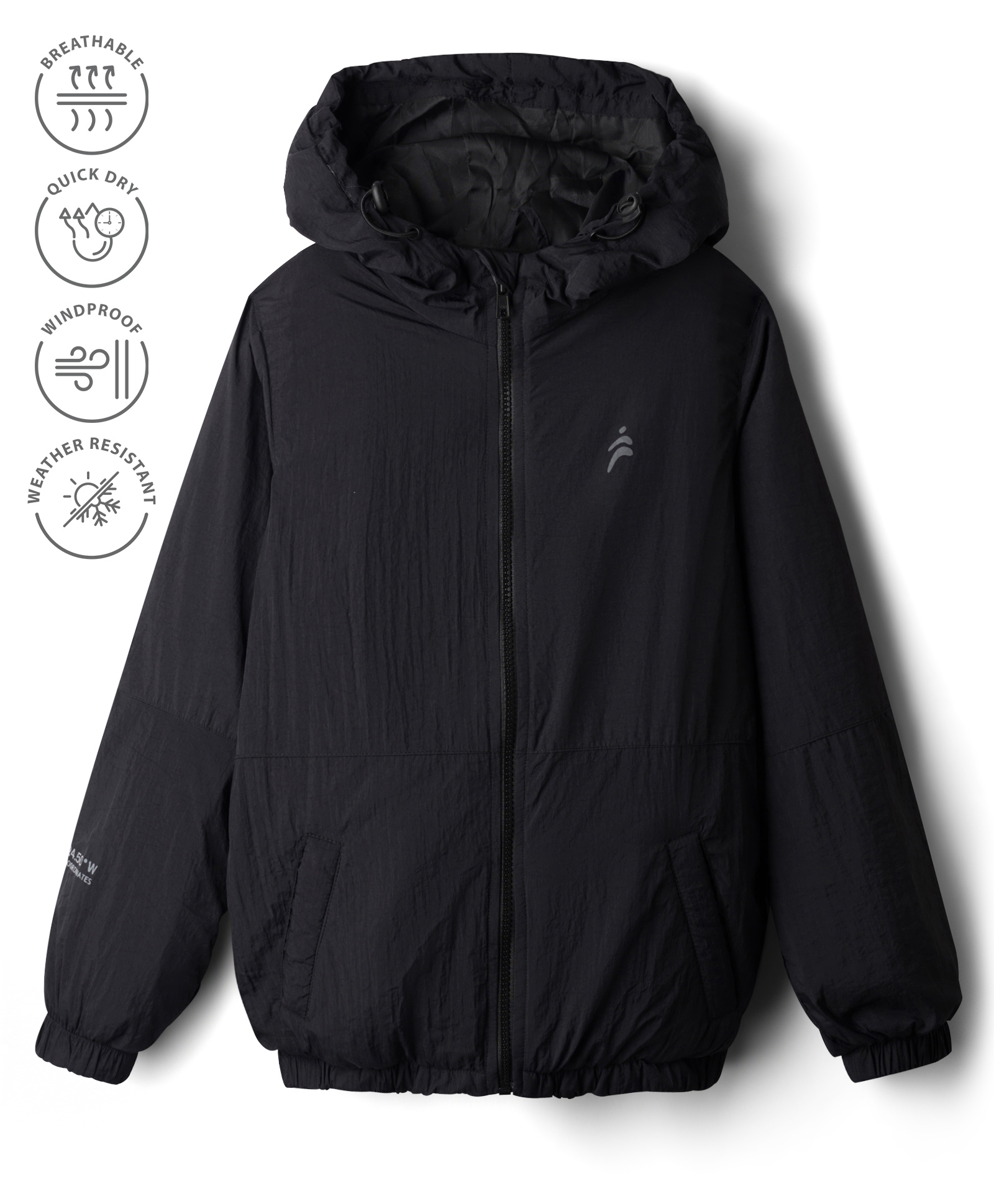 Pine Active Woven Full Sleeve Ultra Comfort Solid Color Hooded Athleisure Jacket - Black-picture-32