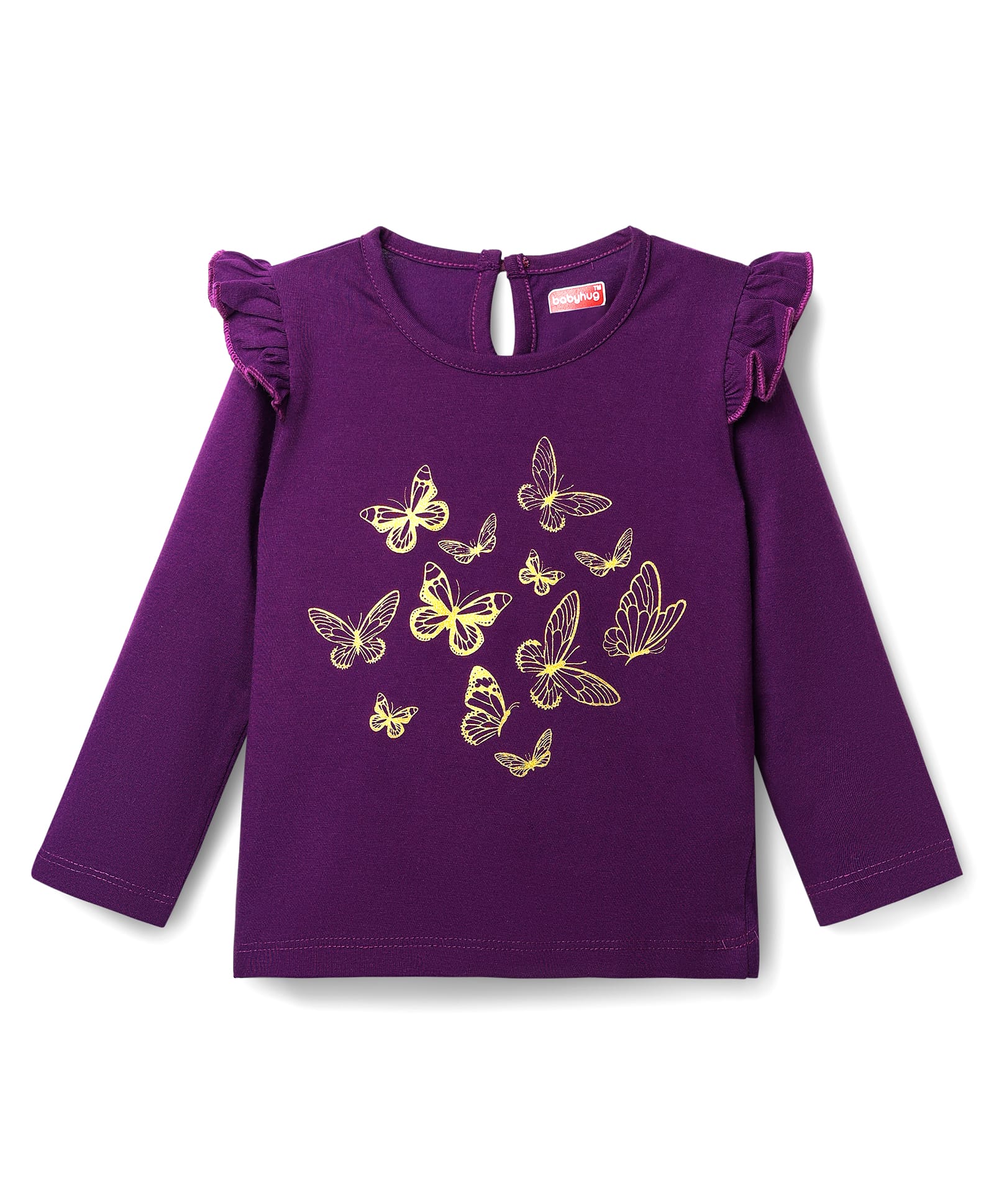 Babyhug 100% Cotton Knit Full Sleeves T-Shirt With Butterfly Print - Purple-picture-20