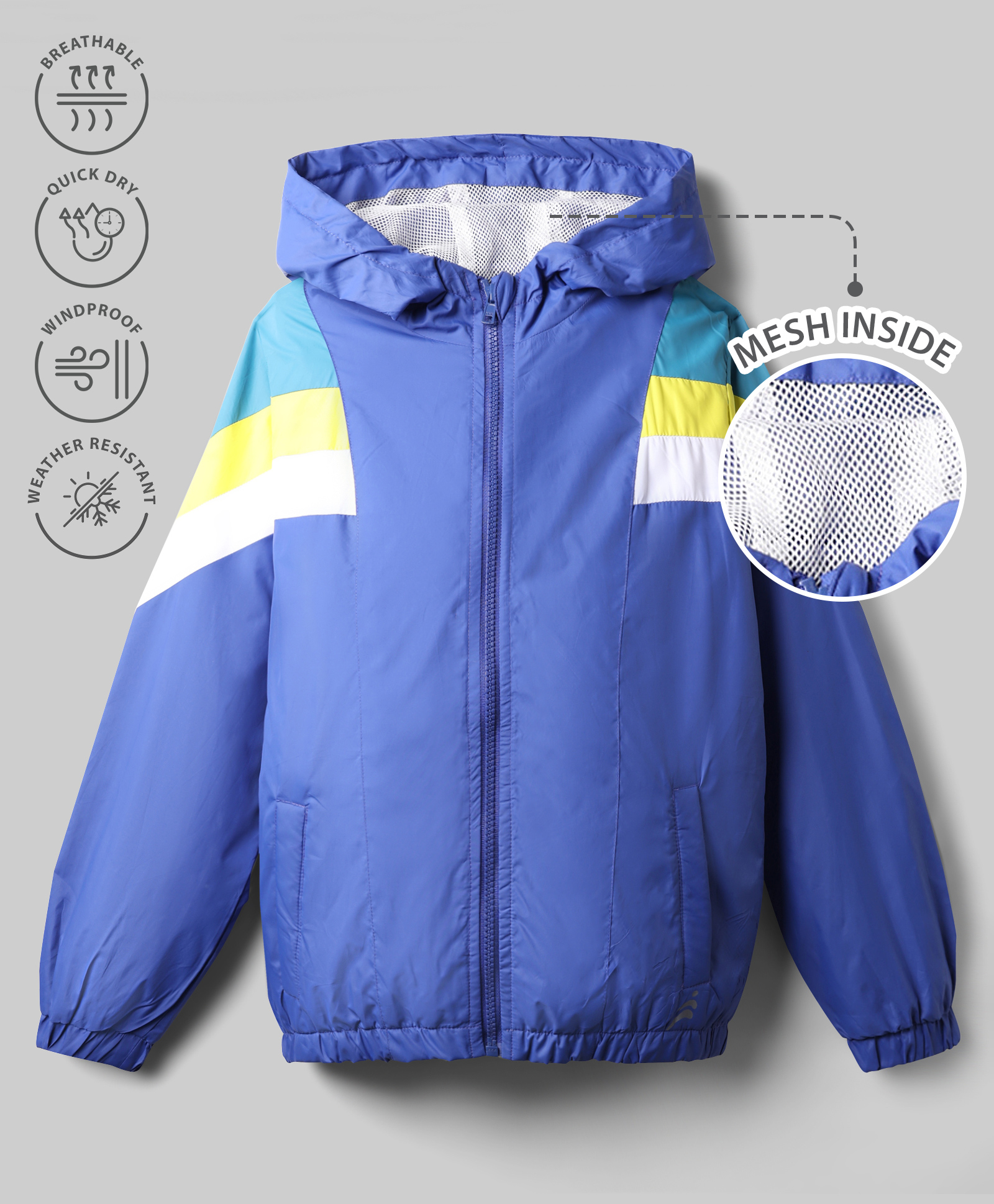 Pine Active Woven Full Sleeves Ultra Comfort Athleisure Colour Block Hooded Jacket - Blue-picture-38