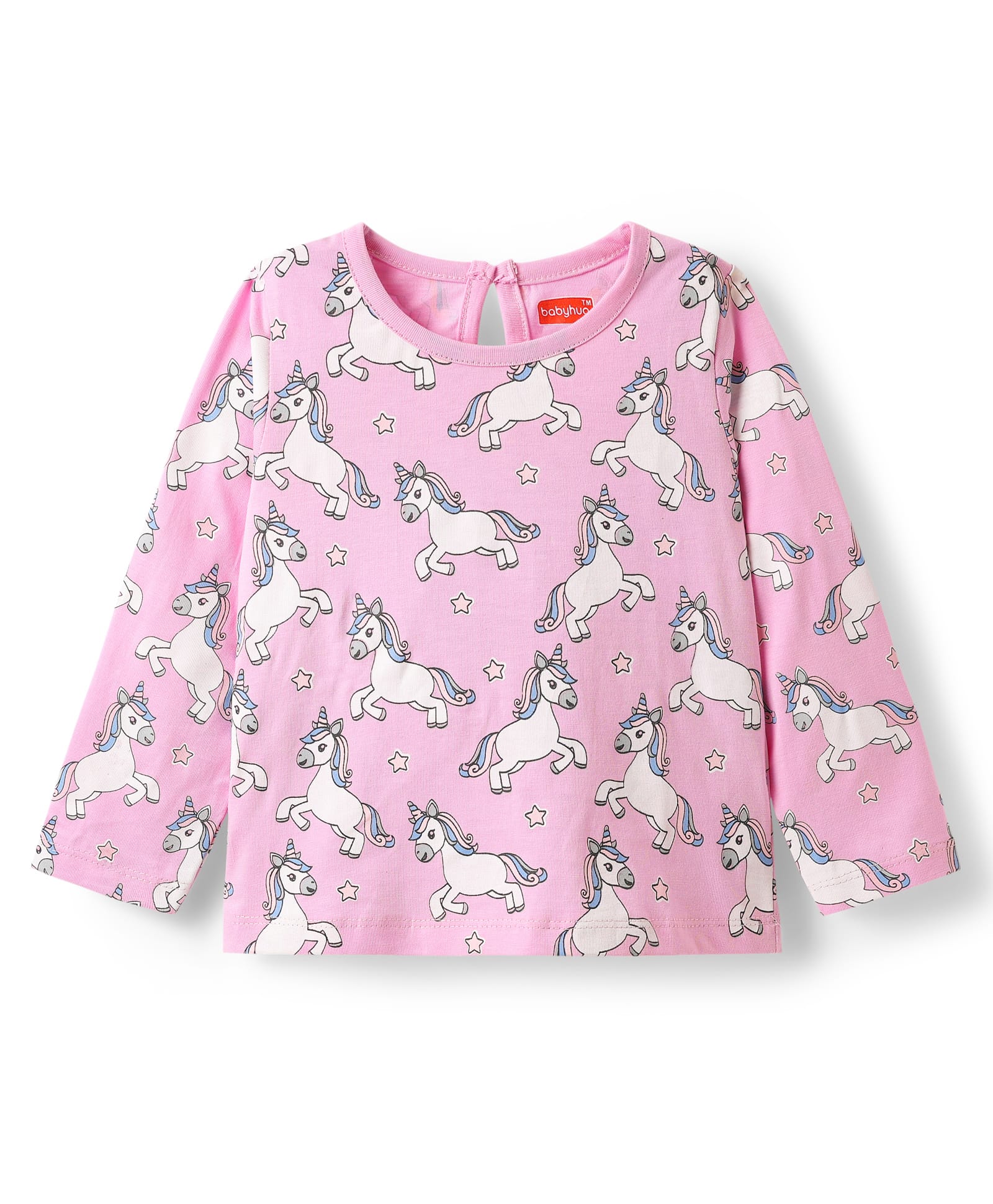 Babyhug 100% Cotton Knit Full Sleeves T-Shirt with Unicorn Print - Pink-picture-36