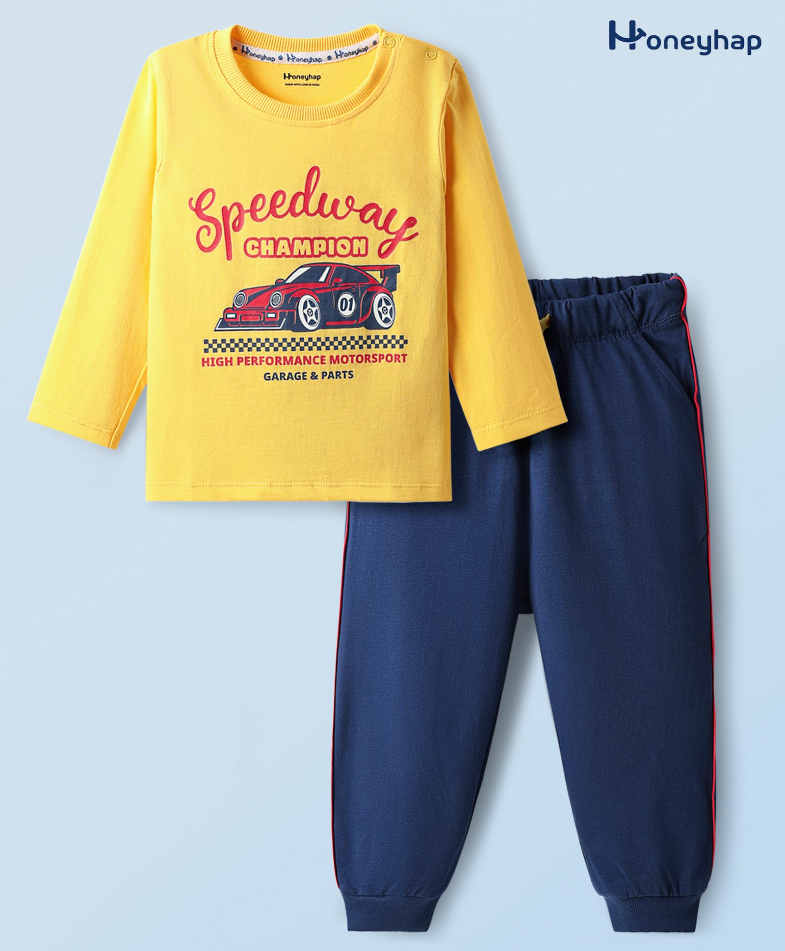 Honeyhap 100% Premium Cotton Full Sleeves Night Suit With Bio Finish - Snapdragon & Navy Peony-image-45