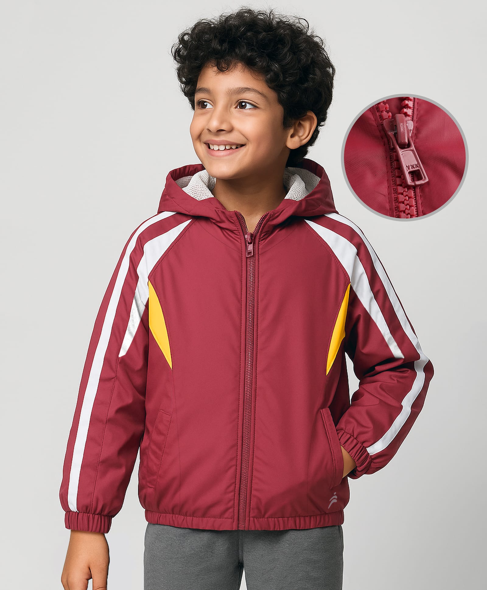 Pine Active Woven Full Raglan Sleeves Colour Block Ultra Comfort Athleisure Hooded Jacket With Tape Detailing - Maroon-picture-14