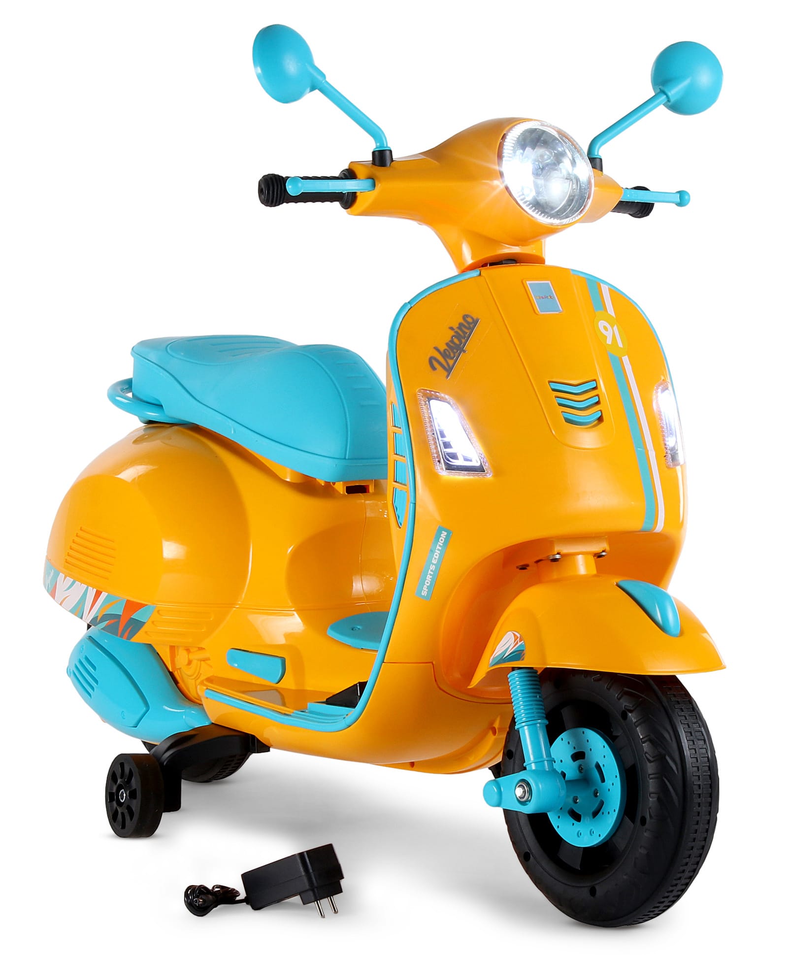 fab n funky Vespa Kids Battery Operated Self Driven RideOn Scooter with Light & Music-Orange| Rechargeable Battery| Toy for 2 to 6 Yrs Boy & Girl| Balance Wheels| Comfortable Seat| Foot Accelerator| Activity Gift-picture-11