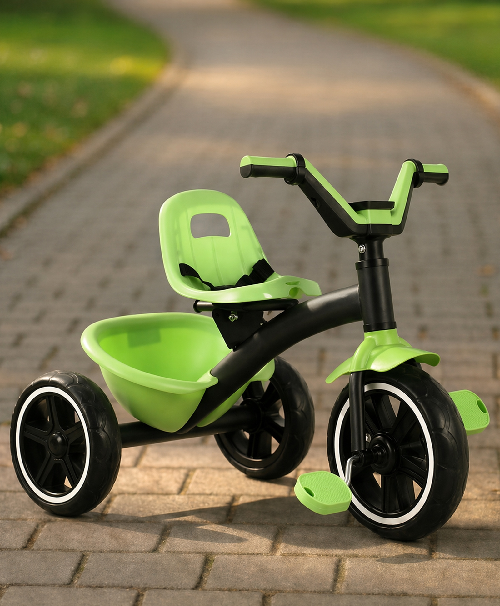 Kids Tricycle with Adjustable Seat Belt - Teal Blue & Green| Rear Storage Basket| High Backrest| Non-Slip Pedals & Smooth Wheels| Toy for 2+ Yrs Boys & Girls| Activity Gifting Option-image-28