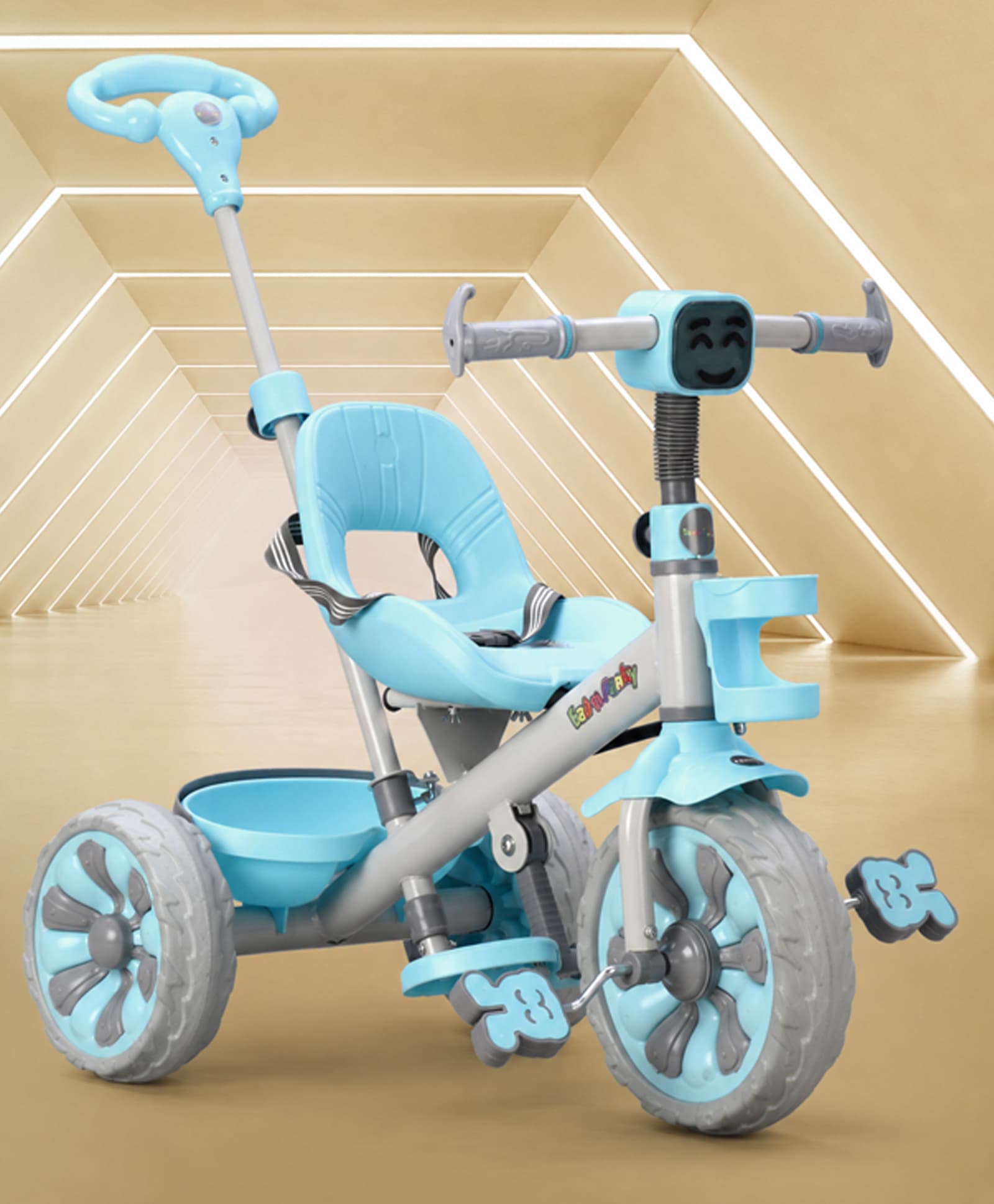 Emo-G Light & Musical Tricycle with 3-Level Adjustable Parental Control -Blue|Front Bottle Holder| Safety Harness| Foldable Footrest| Rear Storage Basket| Anti-Skid Wheels|Comfortable Seat-image-26