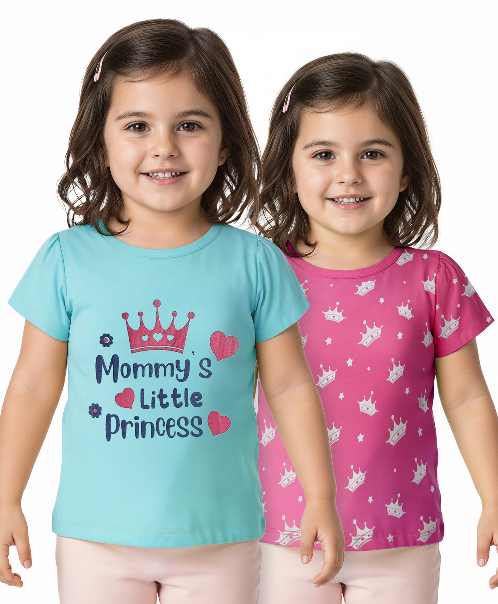 Doodle Poodle 100% Cotton Knit Half Sleeves Tops with Mommy's Little Princess Text Print Pack of 2 - Light Blue & Pink-picture-22