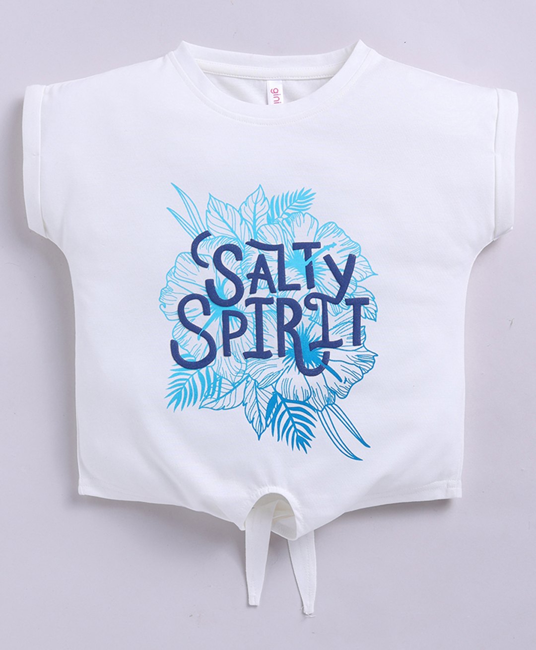 giniekids Cotton Blend Sleeveless Salty Spirit Text Printed Crop Top - Off White-picture-42