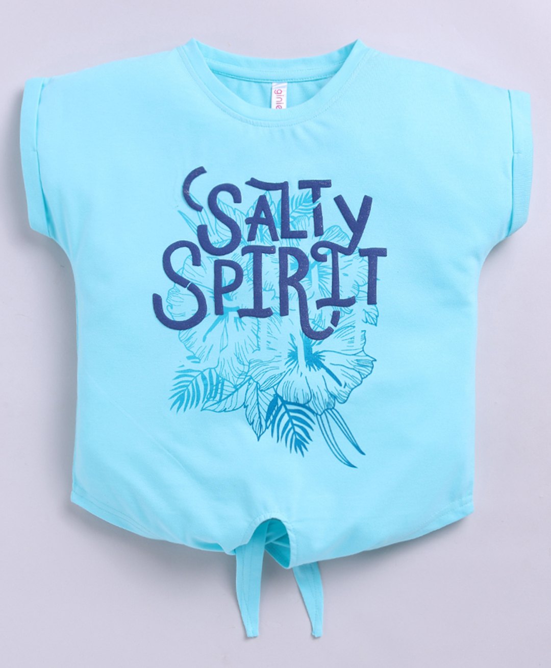 giniekids Cotton Blend Sleeveless Salty Spirit Text Printed Crop Top - Aqua Blue-image-23