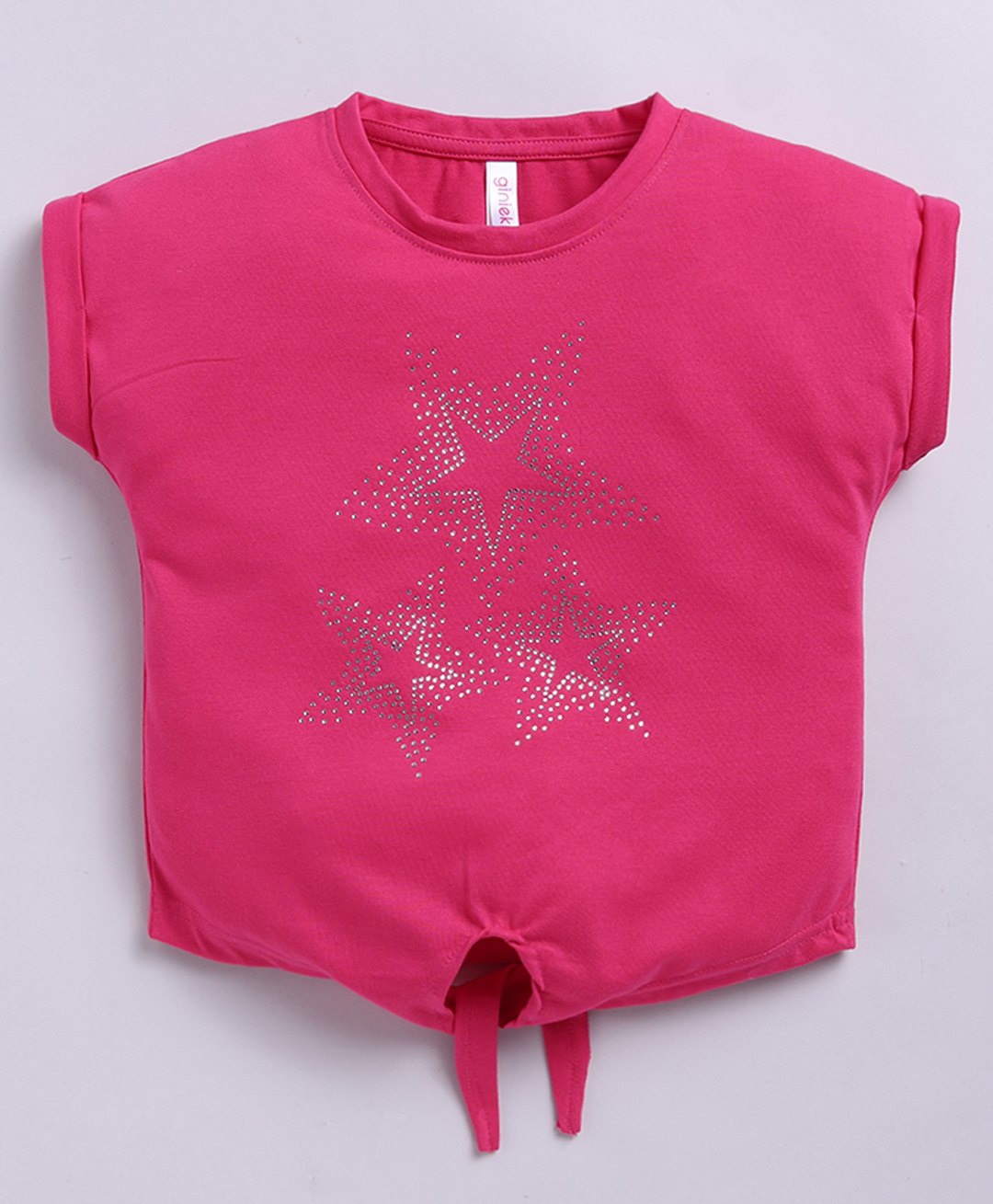 giniekids Cotton Blend Sleeveless Stars Stone Embellished Crop Top - Rani Pink-picture-39
