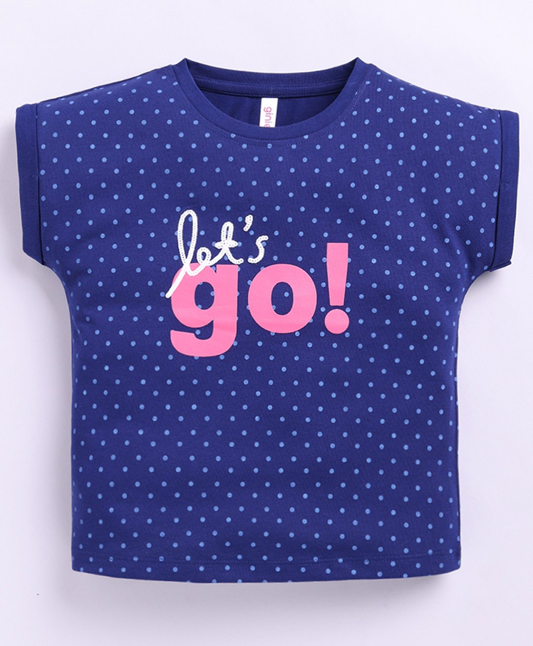giniekids Pure Cotton Sleeveless Polka Dots & Lets Go Text Printed Top - Navy Peony-picture-28